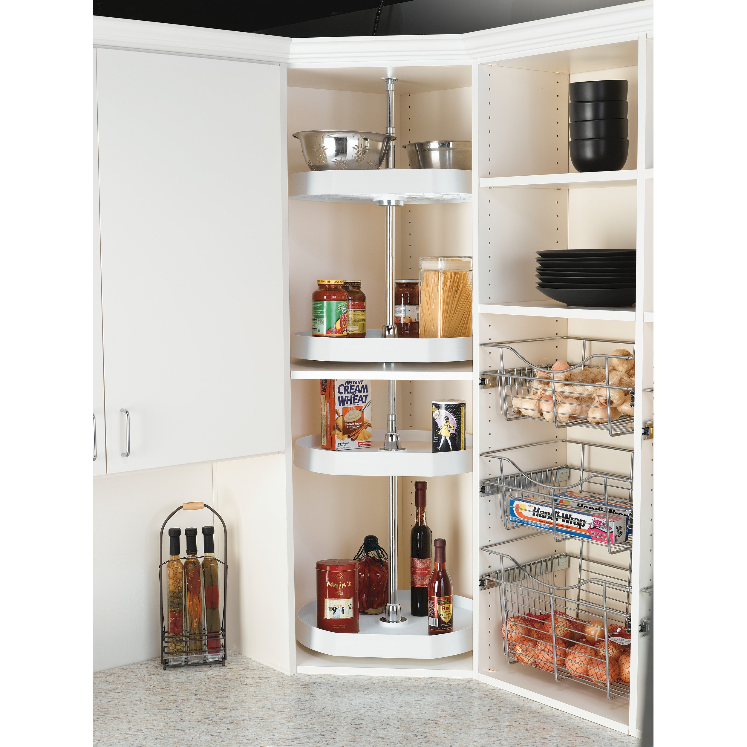 20 in White Polymer D-Shape Lazy Susans 2-Shelf White  20 in (508 mm) W x 20 in (508 mm) D x 26 in (660 mm) H