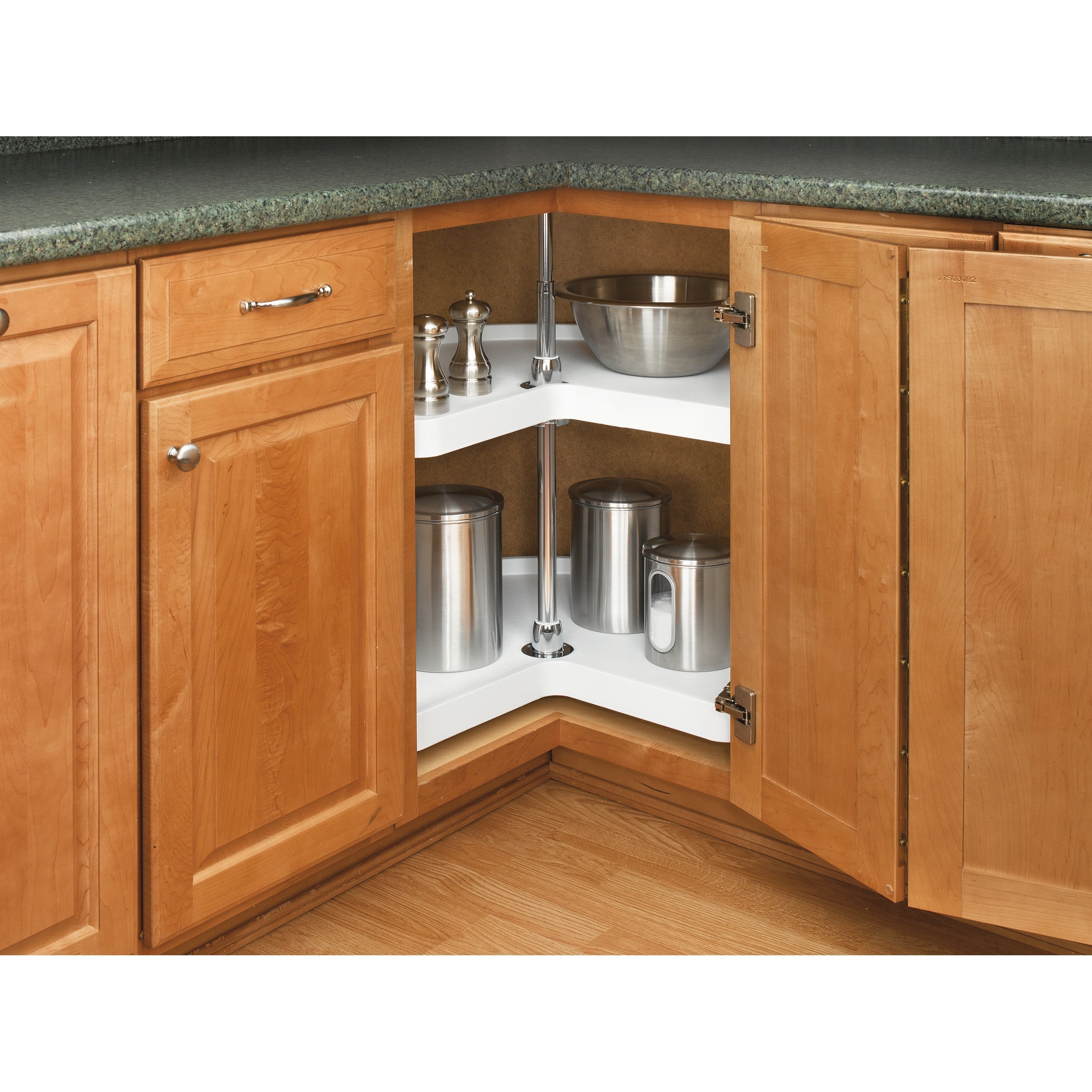 24 in White Polymer Kidney Lazy Susans 2-Shelf White  24 in (610 mm) W x 24 in (610 mm) D x 26 in (660 mm) H