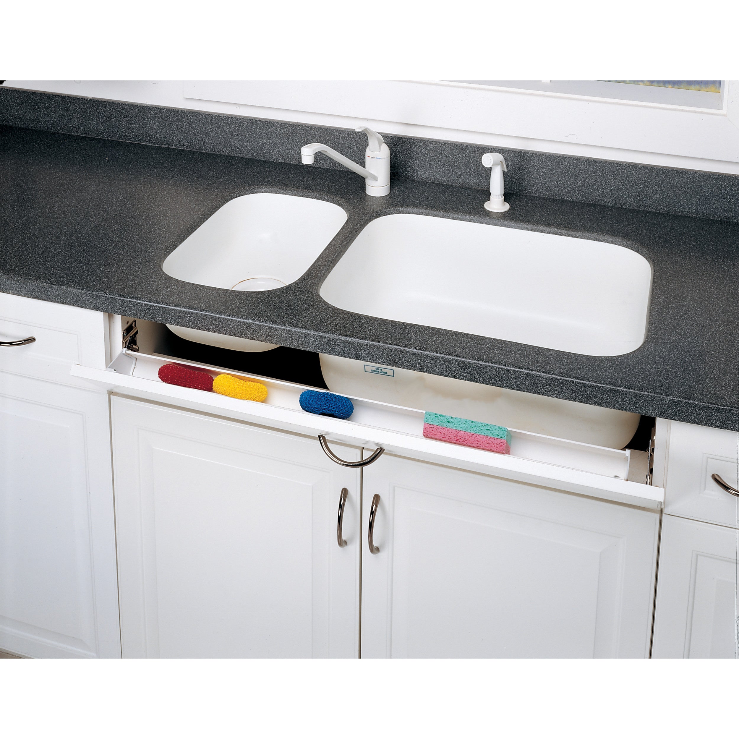 36 in White Polymer Slim Series Tip-Out Tray w/Soft-Close hinge White  36 in (914 mm) W x 1.7 in (43 mm) D x 3.95 in (100 mm) H