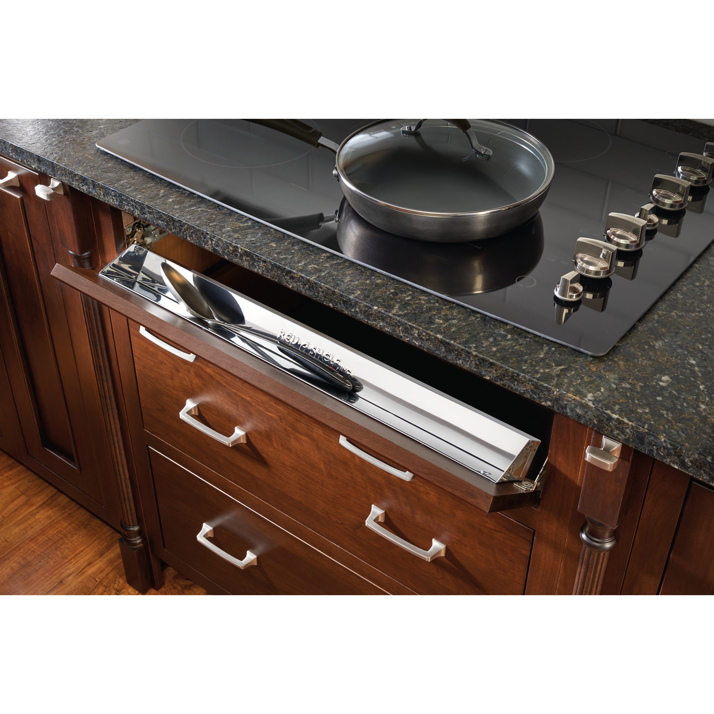 31 in Stainless Steel Tip-Out Tray w/Soft-Close Stainless  31 in (787 mm) W x 2.63 in (67 mm) D x 3 in (76 mm) H