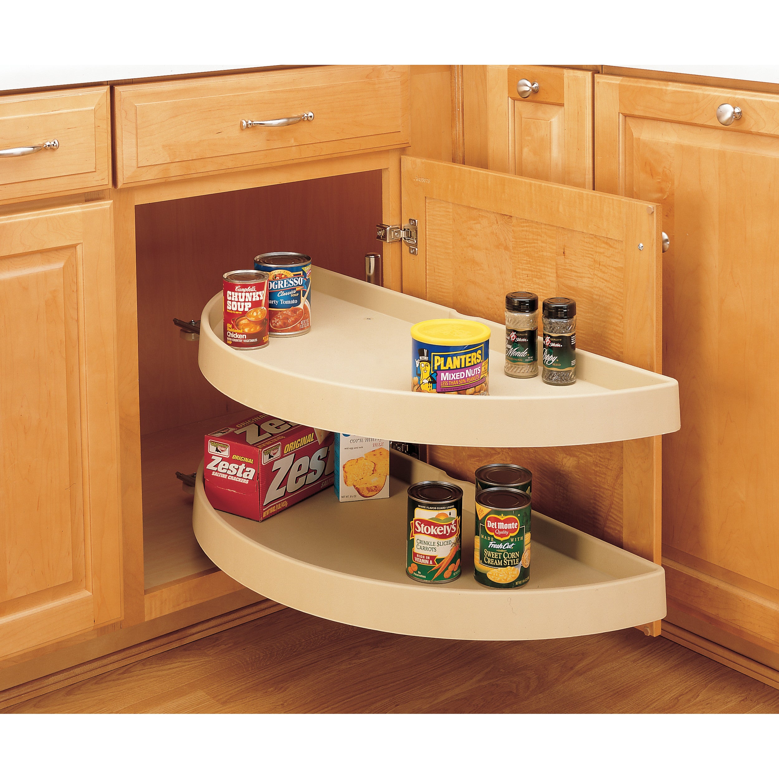 39 in Polymer Two-Tier Half Moon Susans Almond  39 in (991 mm) W x 19.25 in (489 mm) D x 15.88 in (403 mm) H