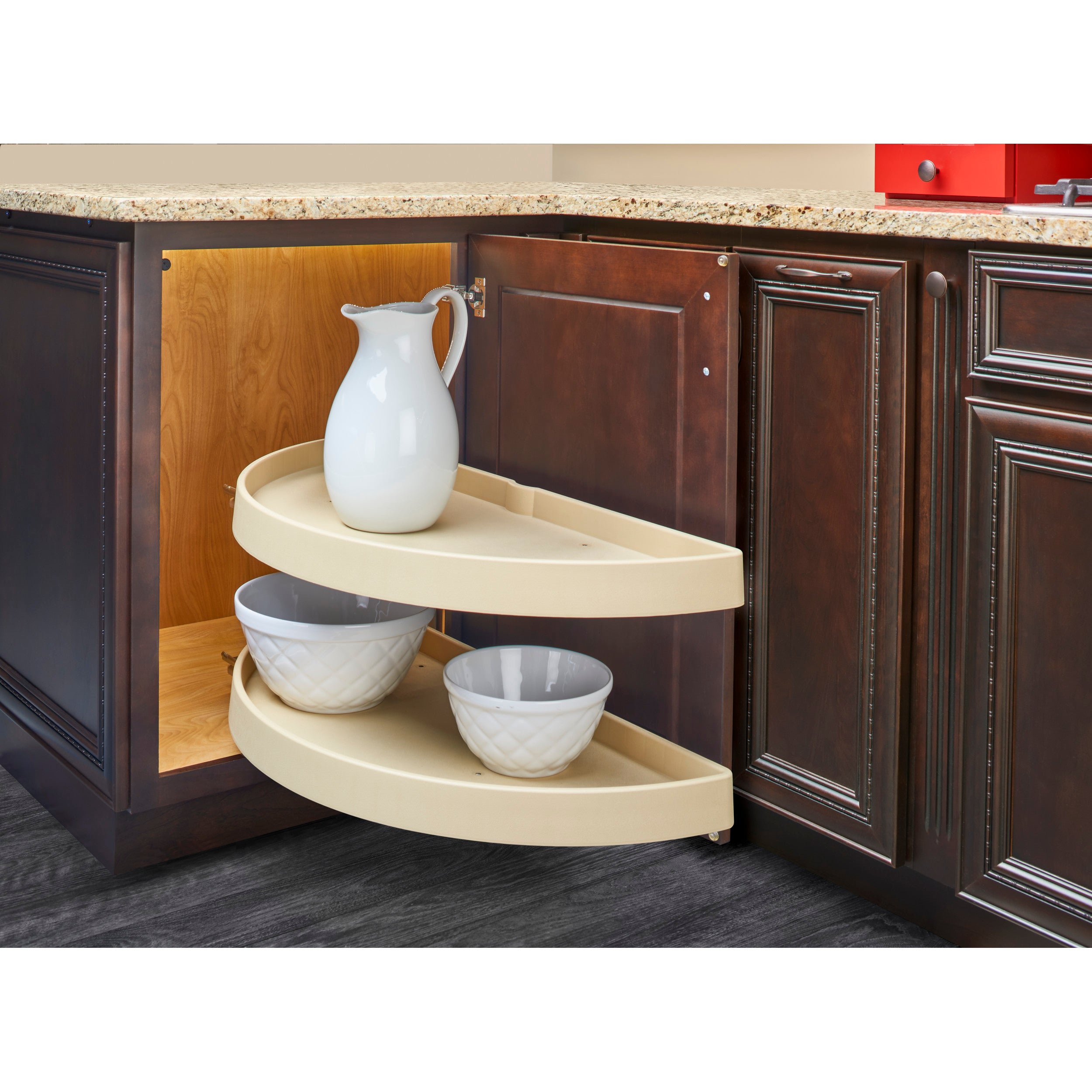 33 in Polymer Two-Tier Half Moon Susans Almond  33 in (838 mm) W x 16.5 in (419 mm) D x 15.88 in (403 mm) H