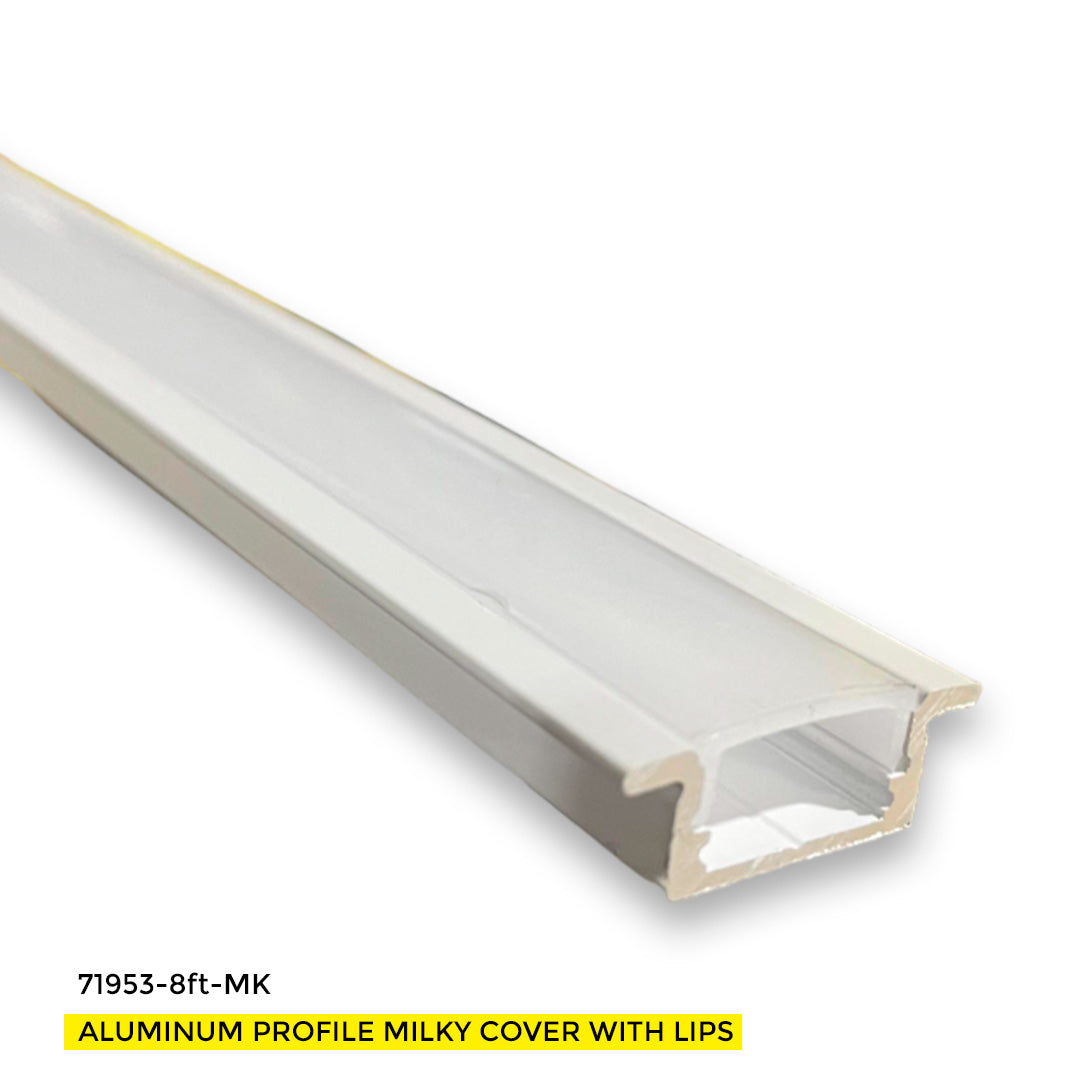 ALUMINUM PROFILE MILKY COVER WITH LIPS 8' (2440x17x7 mm)