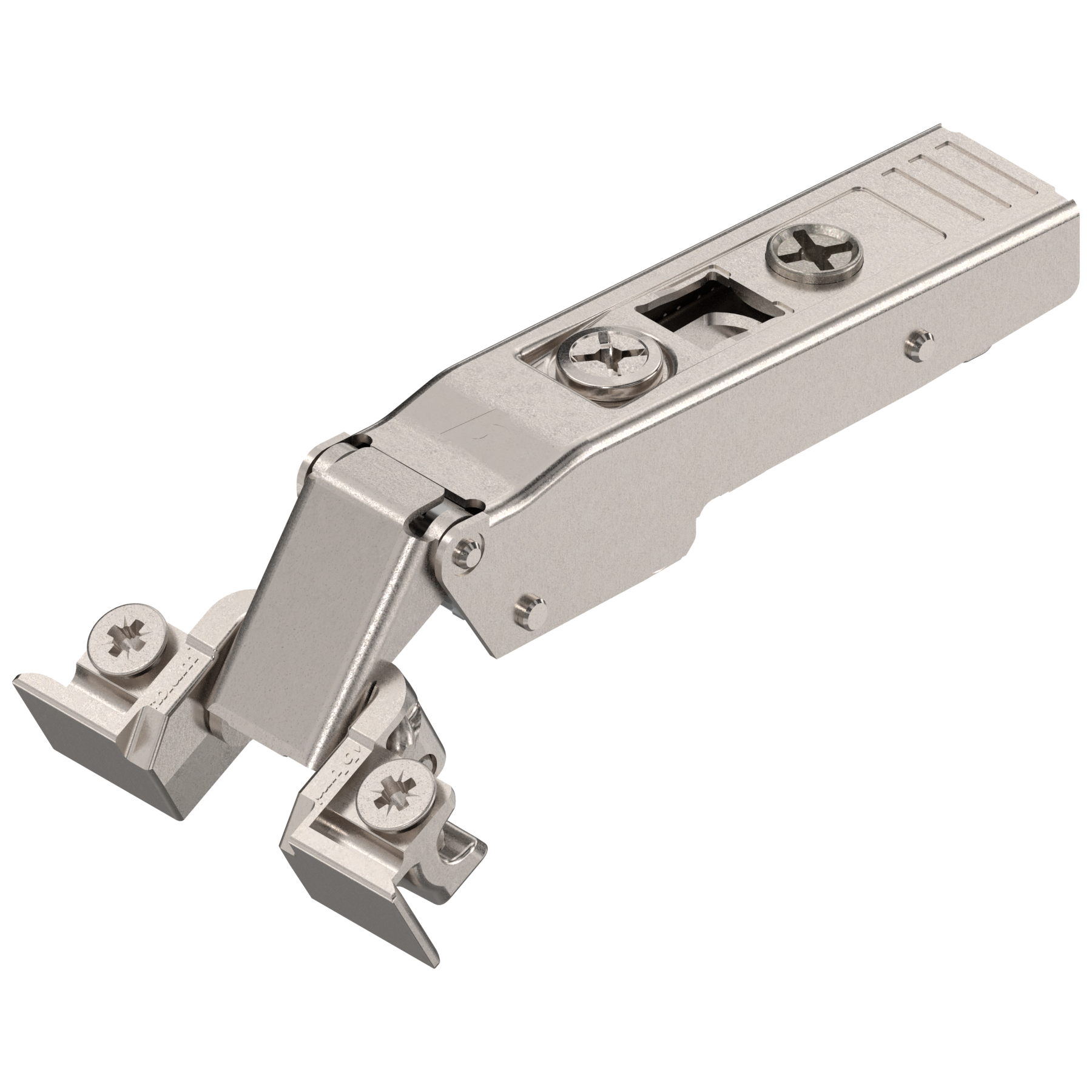 Blum CLIP top 120° hinge for aluminum frame door, straight-arm, self closing, screw-on