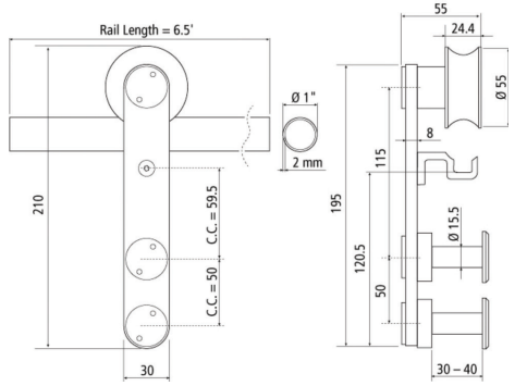 BARNDOORKIT RND RAIL SURF MT 6.5 SOFT CL