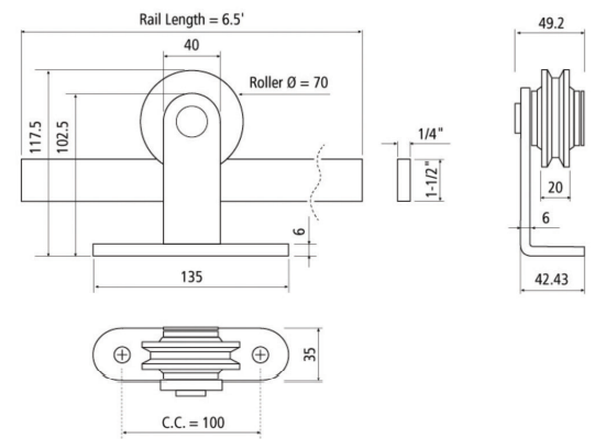 BARNDOORKIT FLAT R/TOP MNT 6.5FT MT BL