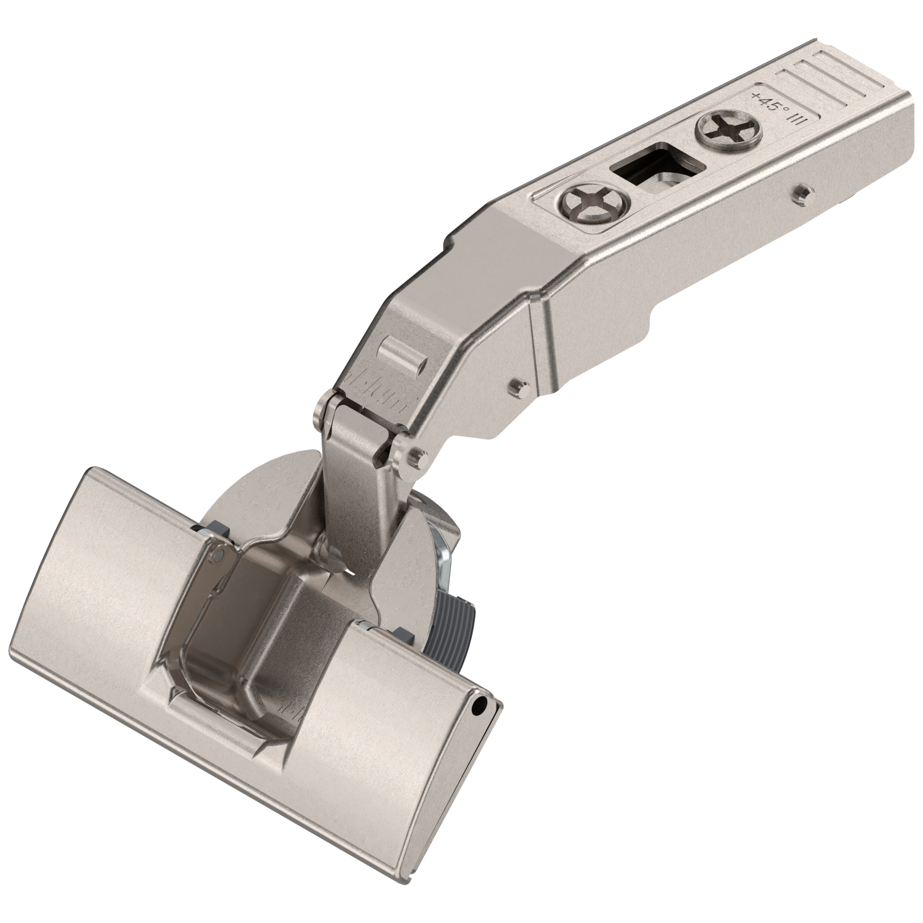 Blum CLIP top angled hinge 45° III, max. overlay, hinge cup: INSERTA
