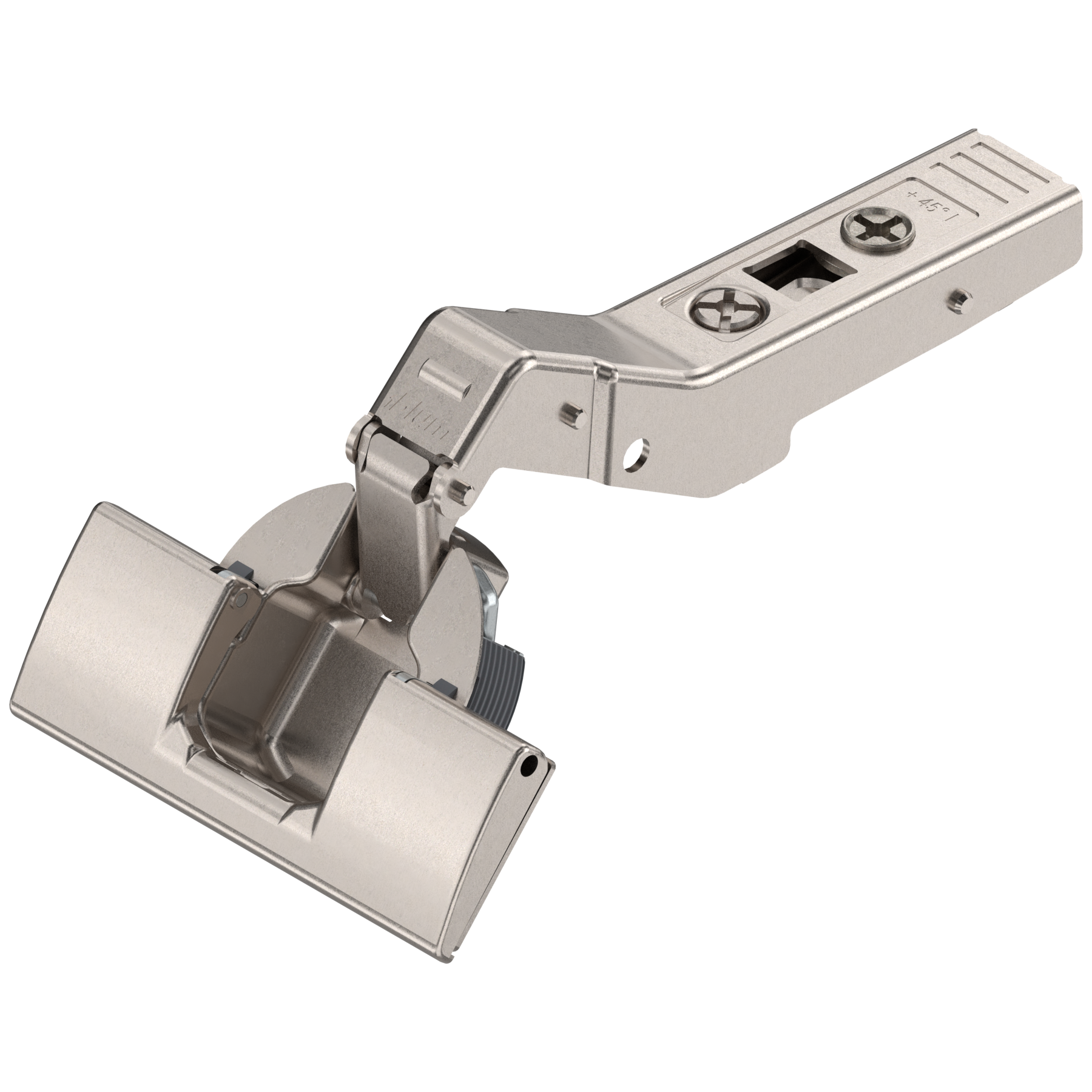 Blum CLIP top angled hinge 45° I, half overlay appl., hinge cup: INSERTA