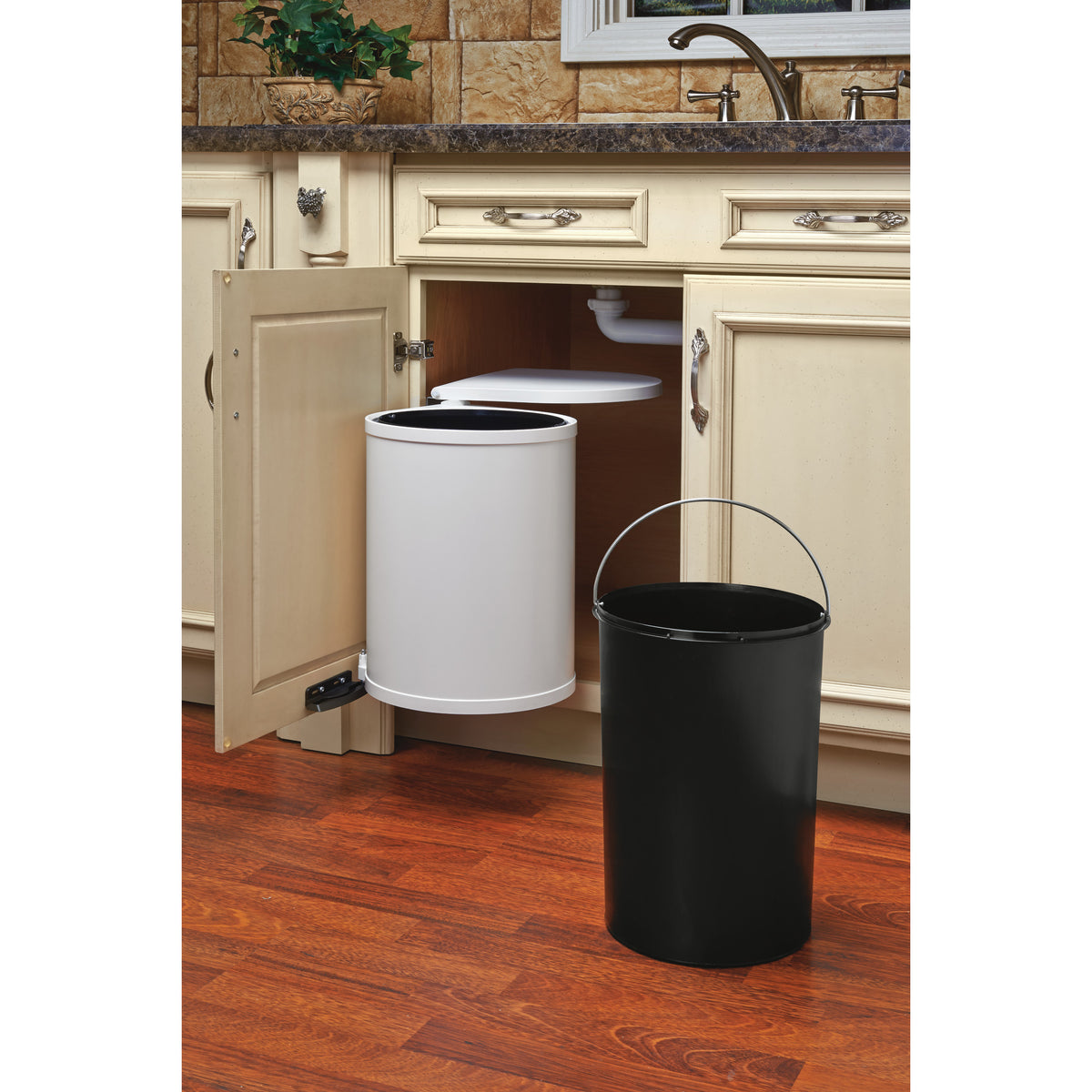 Container Pivoted 15 Liter Pivot Out Waste Container White 13.44 in (341 mm) W x 10.69 i ...