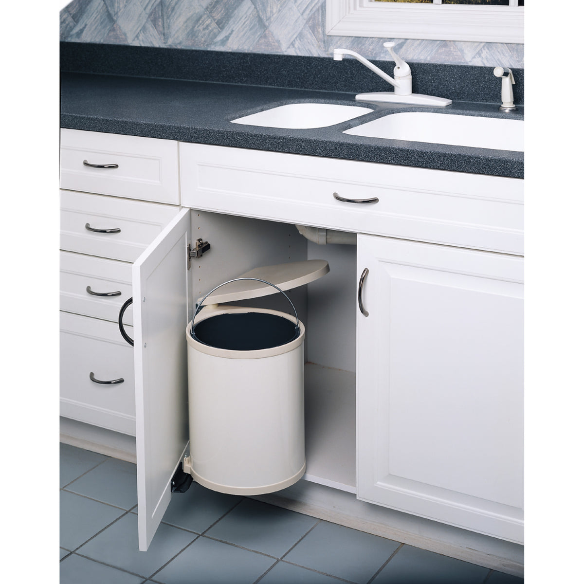 Container Pivoted 15 Liter Pivot Out Waste Container White 13.44 in (341 mm) W x 10.69 i ...