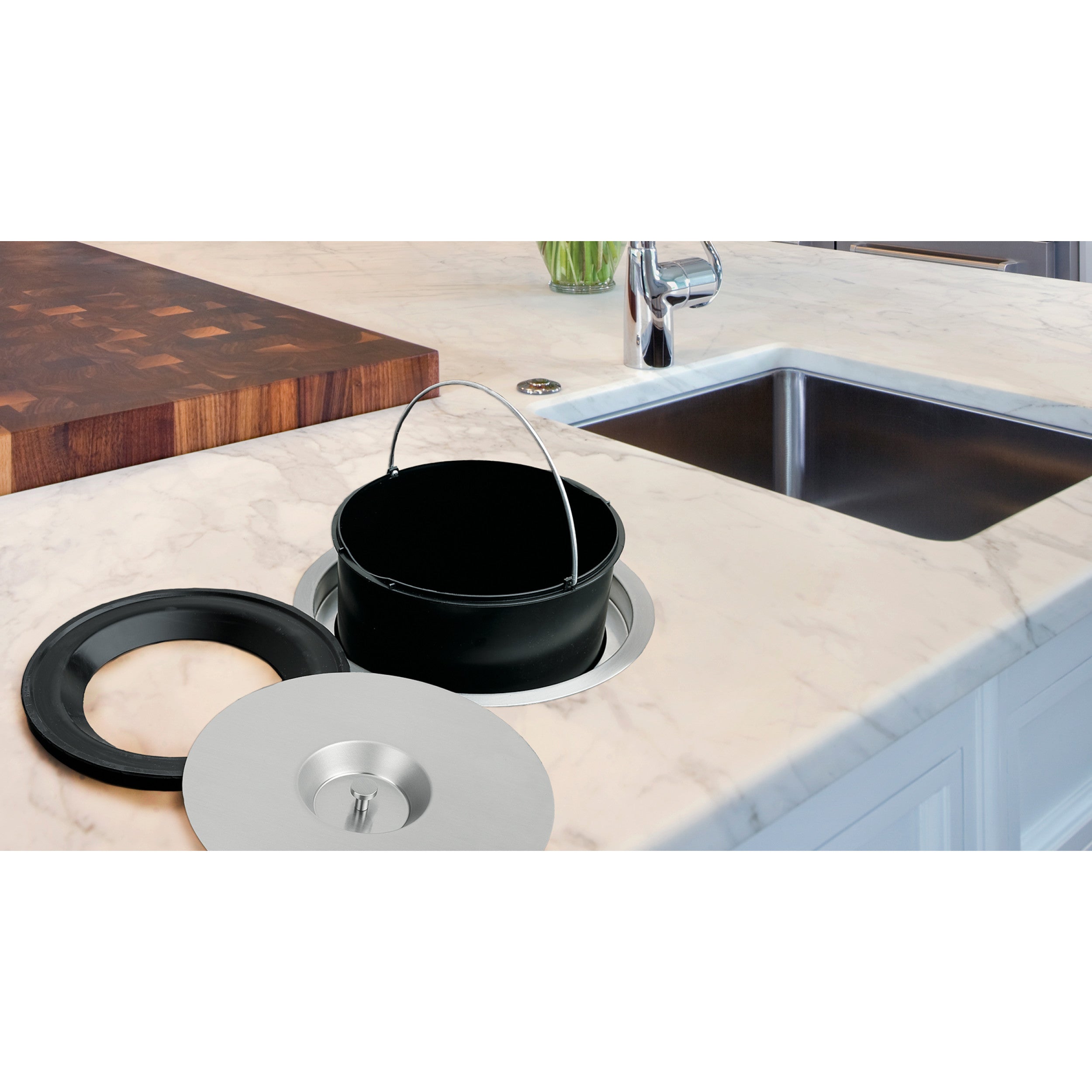 Counter mount Waste Container Stainless  12.25 in (311 mm) W x 12.25 in (311 mm) D x 13.25 in (337 mm) H