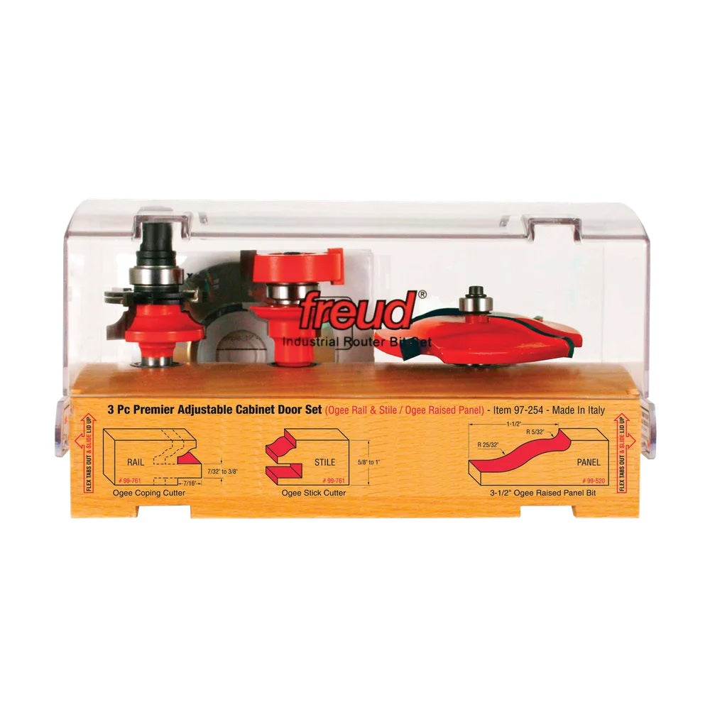 3 Piece Quadra-Cut Premier Adjustable Cabinet Bit Set