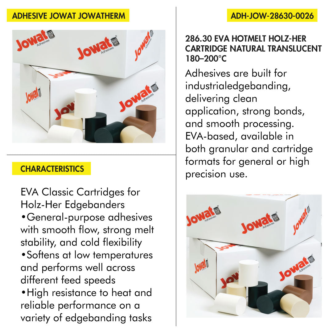ADHESIVE JOWAT JOWATHERM 286.30 EVA HOTMELT UNFILLED HOLZ-HER CARTRIDGE NATURAL TRANSLUCENT 180?200Â°C