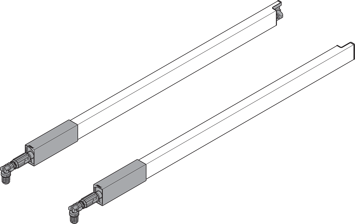 TANDEMBOX rectangular gallery rails - TOP Ident 20'' White Aluminum (Right) 20/Box