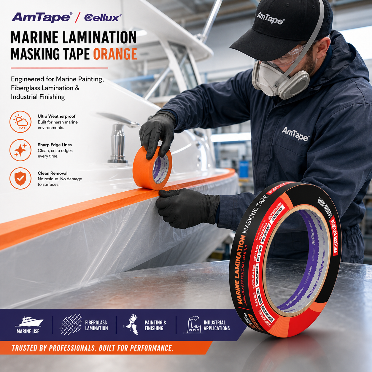 AmTape Marine Lamination Masking Tape Orange