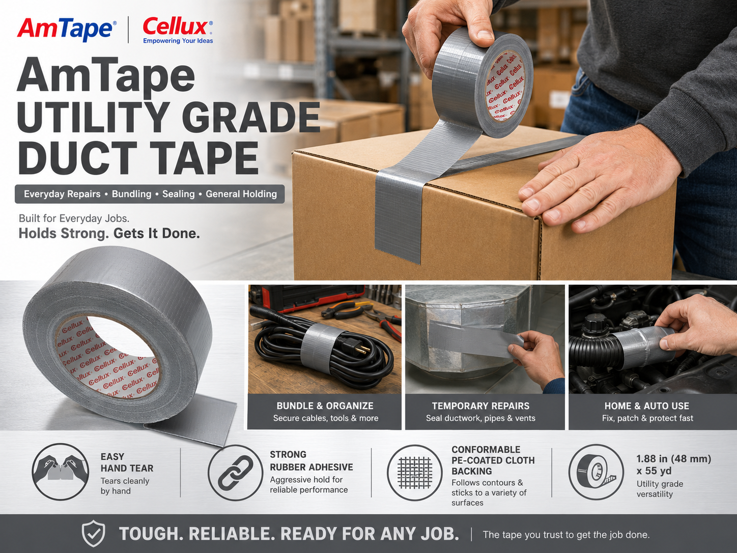 AmTape Utility Grade Duct Tape - 1.88 in (48 mm) x 55 yd