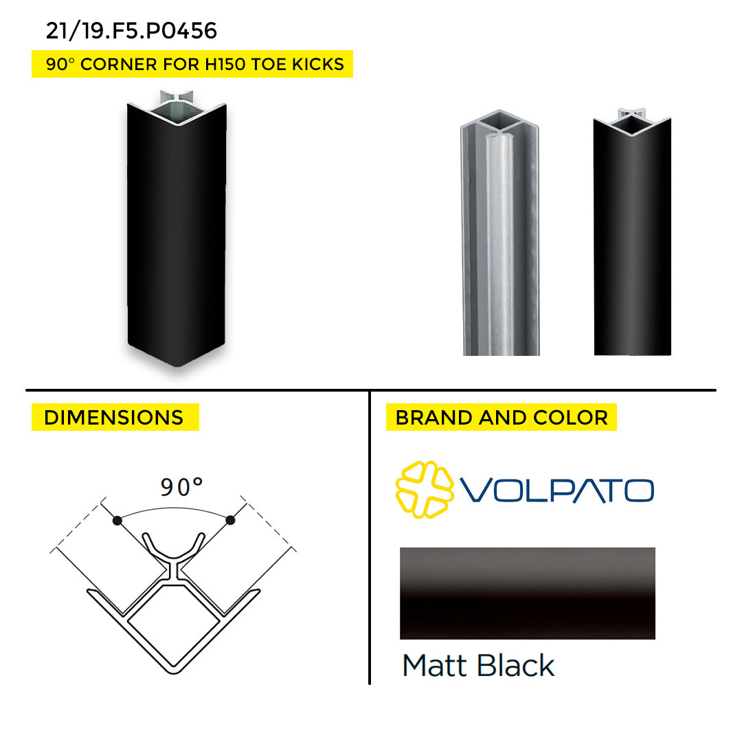 TOE KICK 90Â° CORNER VOLPATO FOR H150 5.90" MATT BLACK