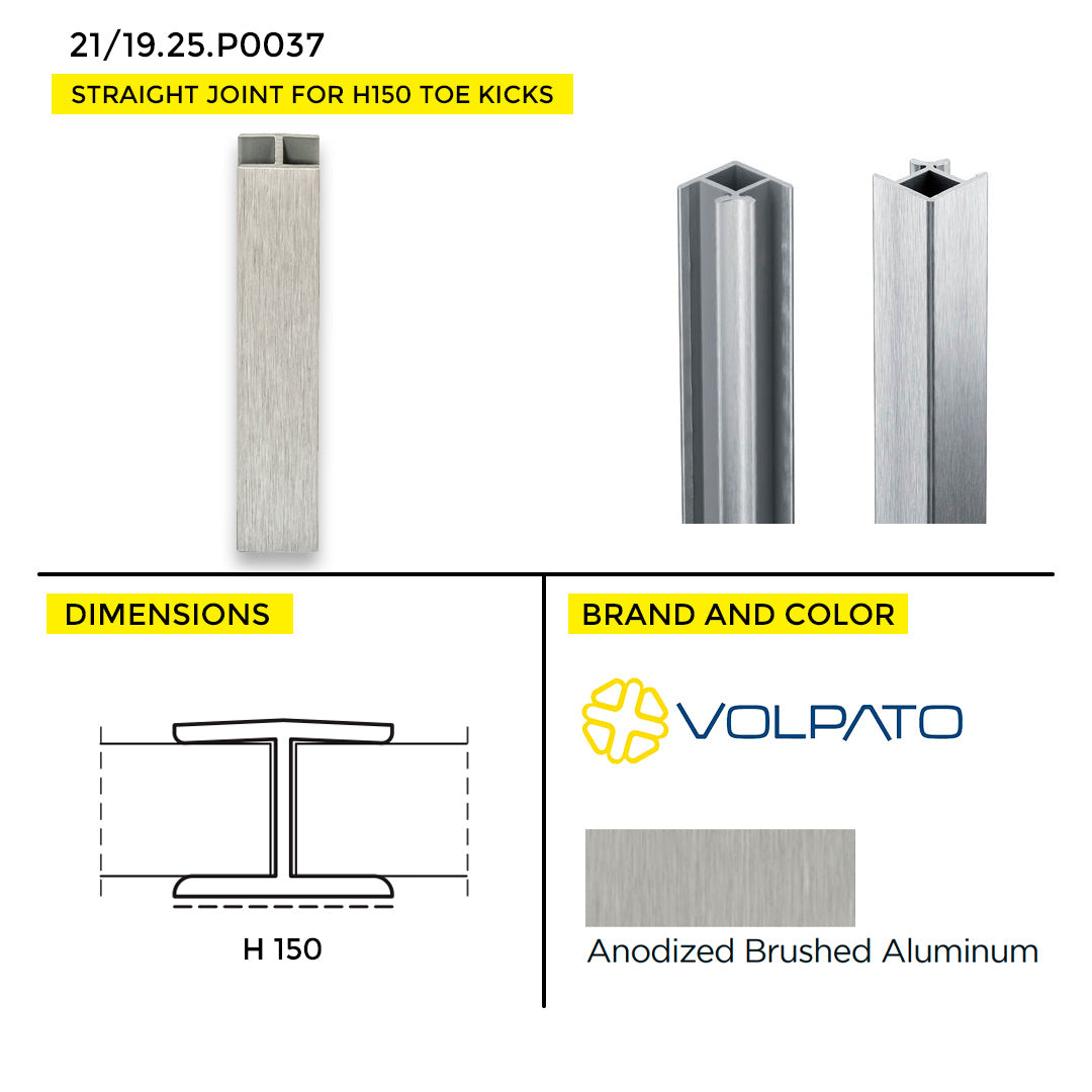 TOE KICK STRAIGHT JOINT VOLPATO FOR H150 5.90" ANODIZED BRUSHED ALUMINUM
