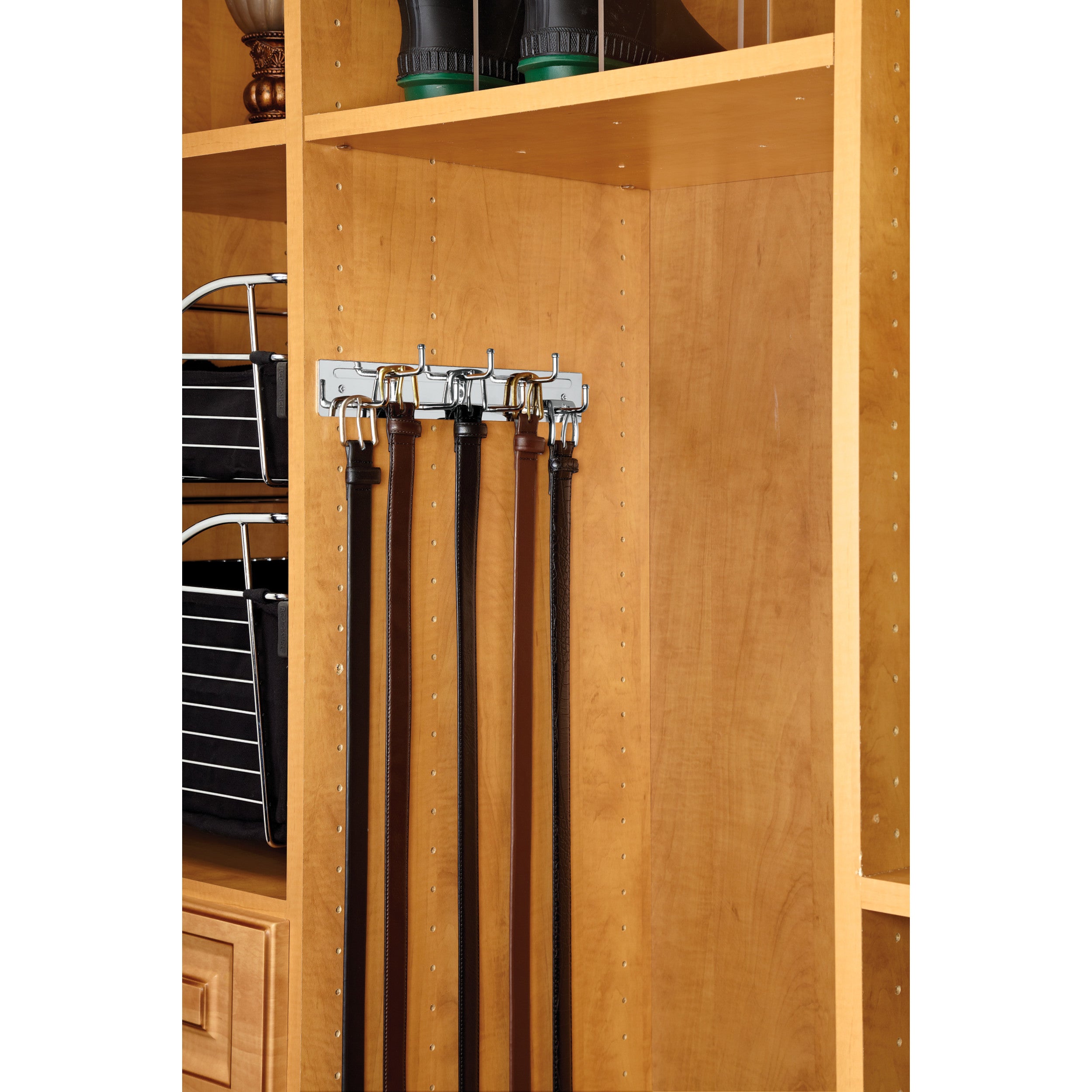 12 in Chrome Static Belt Rack Chrome  1.88 in (48 mm) W x 11.75 in (298 mm) D x 1.75 in (44 mm) H