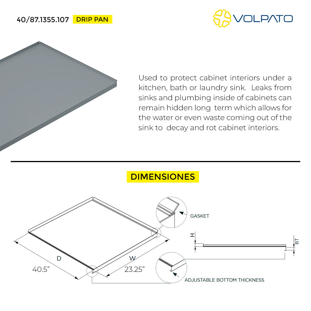 DRIP SHIELD VOLPATO 40.5" W X 23.25" D EMBOSSED ALUMINUM WITH SIDE GASKETS