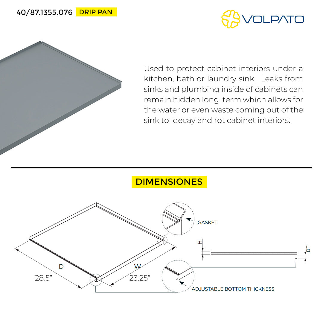 DRIP SHIELD VOLPATO 28.5" W X 23.25" D EMBOSSED ALUMINUM WITH SIDE GASKETS
