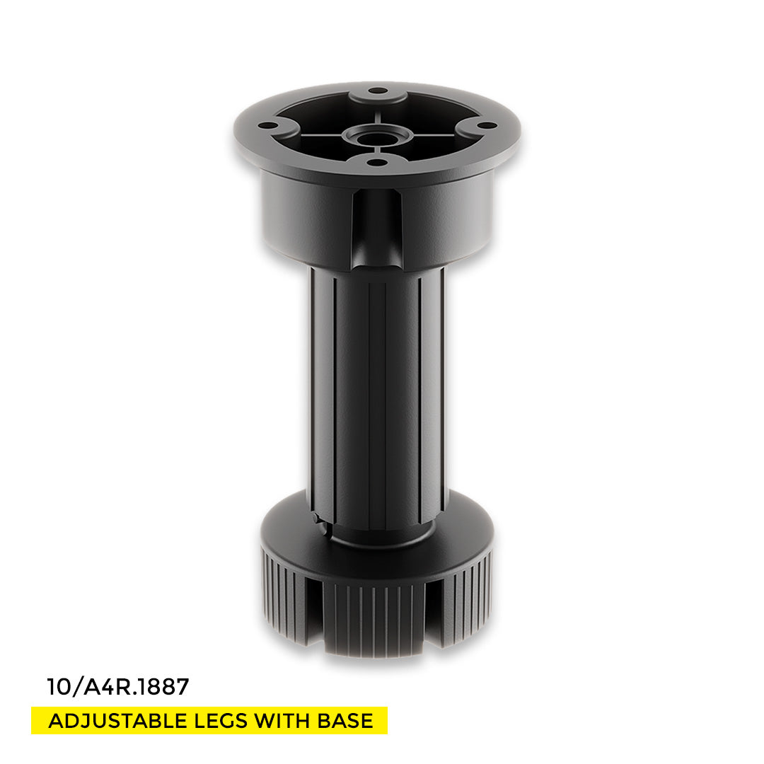 ADJUSTABLE LEG SET VOLPATO H150MM TO 200MM - SET OF 4 LEGS, OVAL BASES AND CLIPS FOR EXTRUDED AND WODDEN TOE KICK