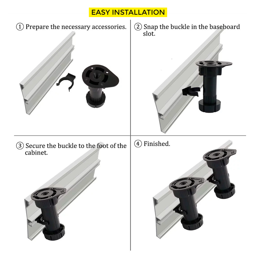 ADJUSTABLE LEG SET VOLPATO H100MM TO 130MM - SET OF 4 LEGS, OVAL BASES AND CLIPS FOR EXTRUDED AND WODDEN TOE KICK