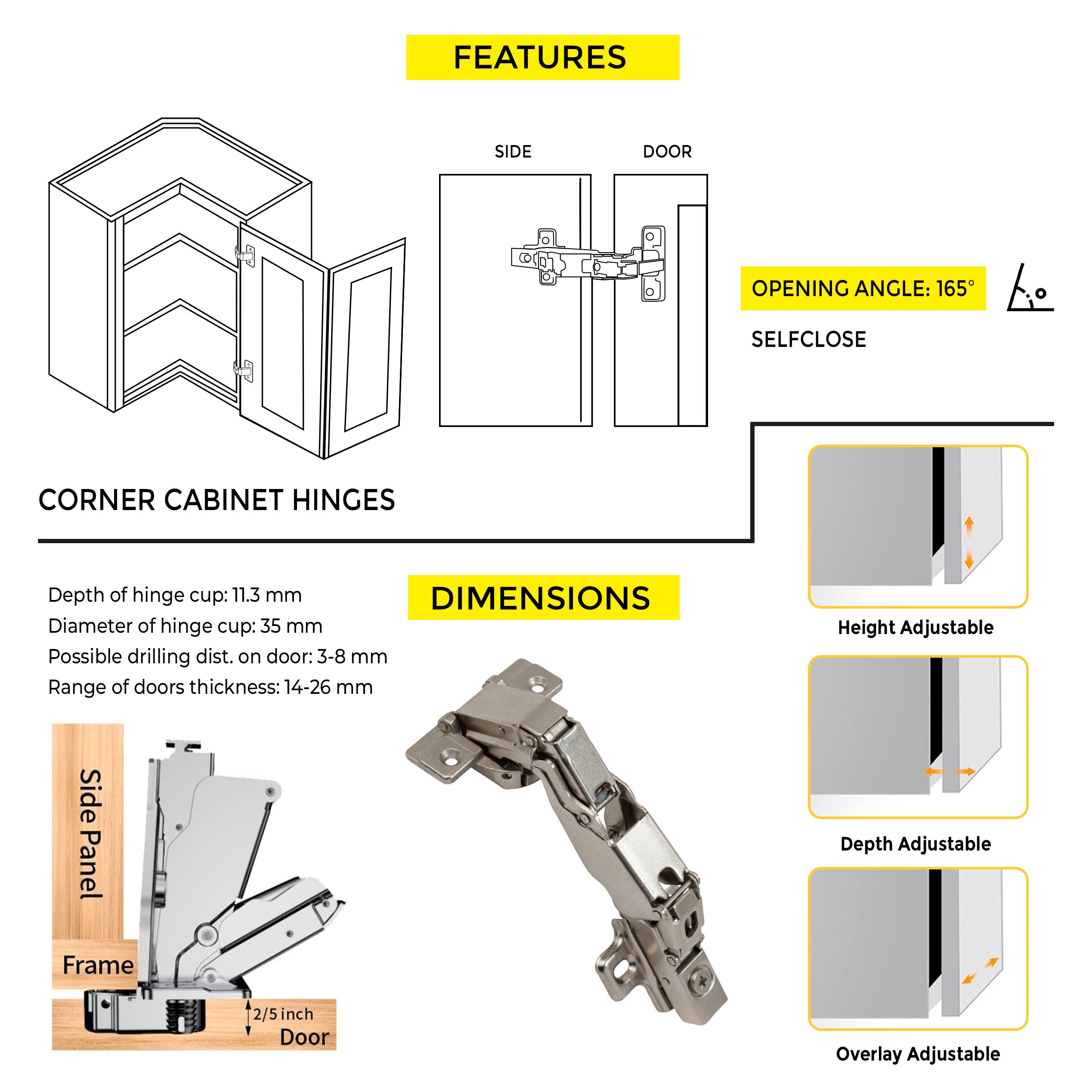Soft-Close Hinge 165Â° Opening Angle