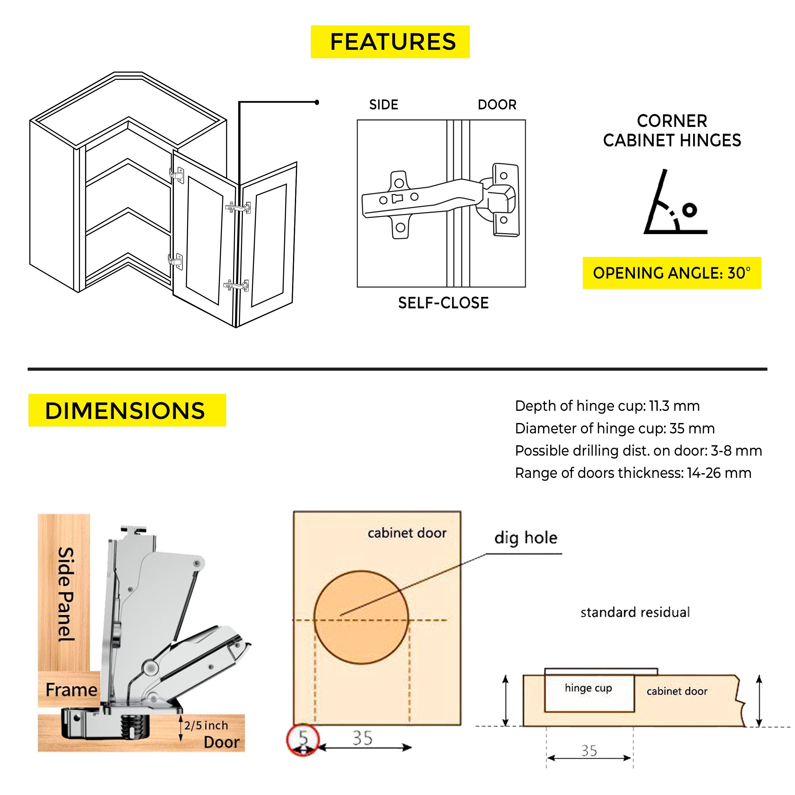 Clip-On Hinge 30Â°