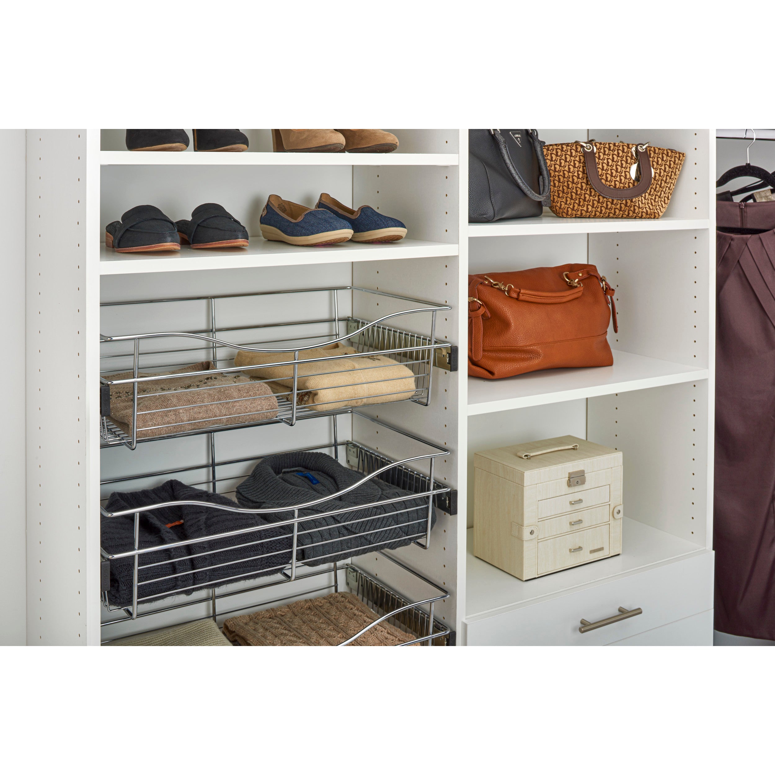 18 in Chrome Closet Pullout Basket Chrome  18 in (457 mm) W x 16 in (406 mm) D x 7 in (178 mm) H