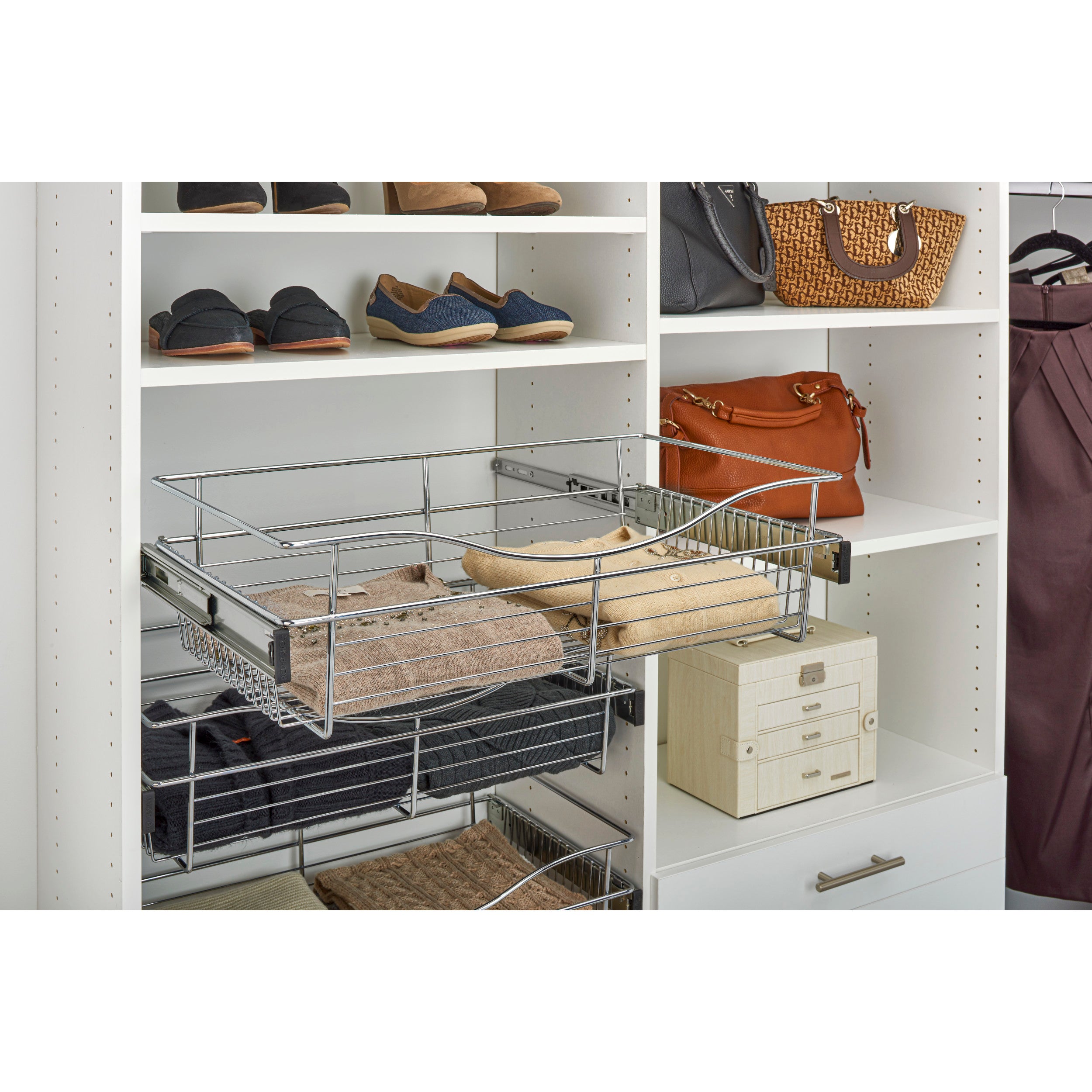30 in Chrome Closet Pullout Basket Chrome  30 in (762 mm) W x 12 in (305 mm) D x 11 in (279 mm) H