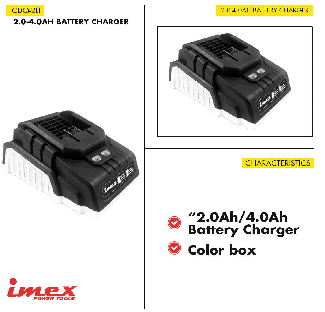 Charger for 2.0Ah and 4.0Ah 20V Rechargeable Batteries - IMEX Power Tools