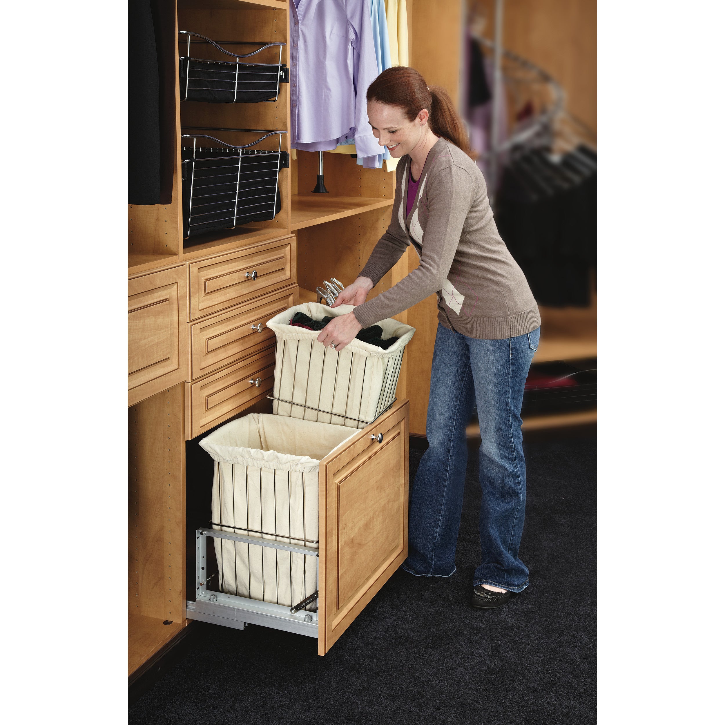 24 in Silver Wire Bin Hamper, Soft Close Silver  24 in (610 mm) W x 13.94 in (354 mm) D x 18.88 in (480 mm) H