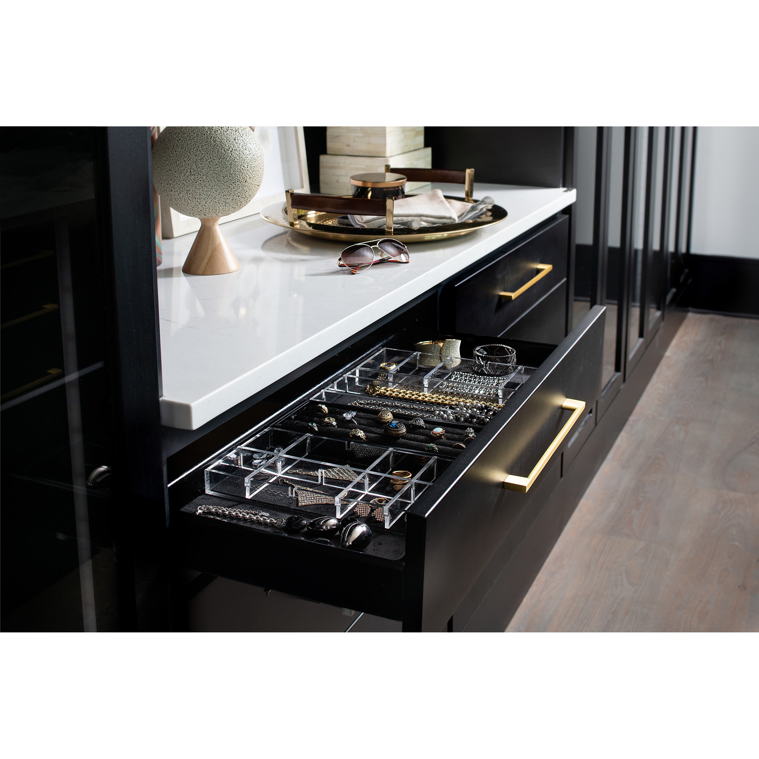 Jewelry Drawer Standard Insert mounting Bracket Black  1.8 in (46 mm) W x 1 in (25 mm) D x 3 in (76 mm) H