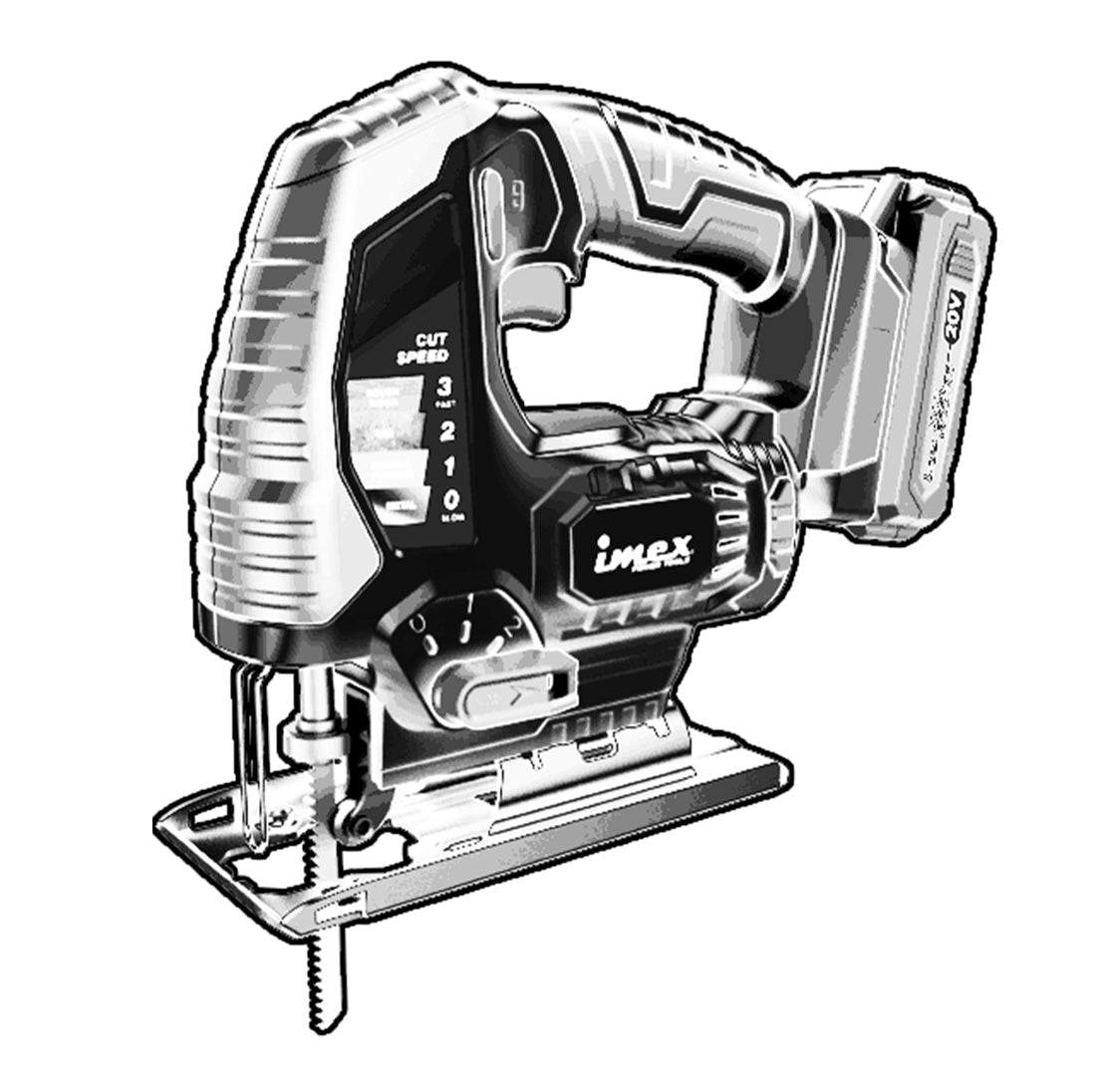20V Cordless Jig Saw with Battery and Charger - IMEX Power Tools