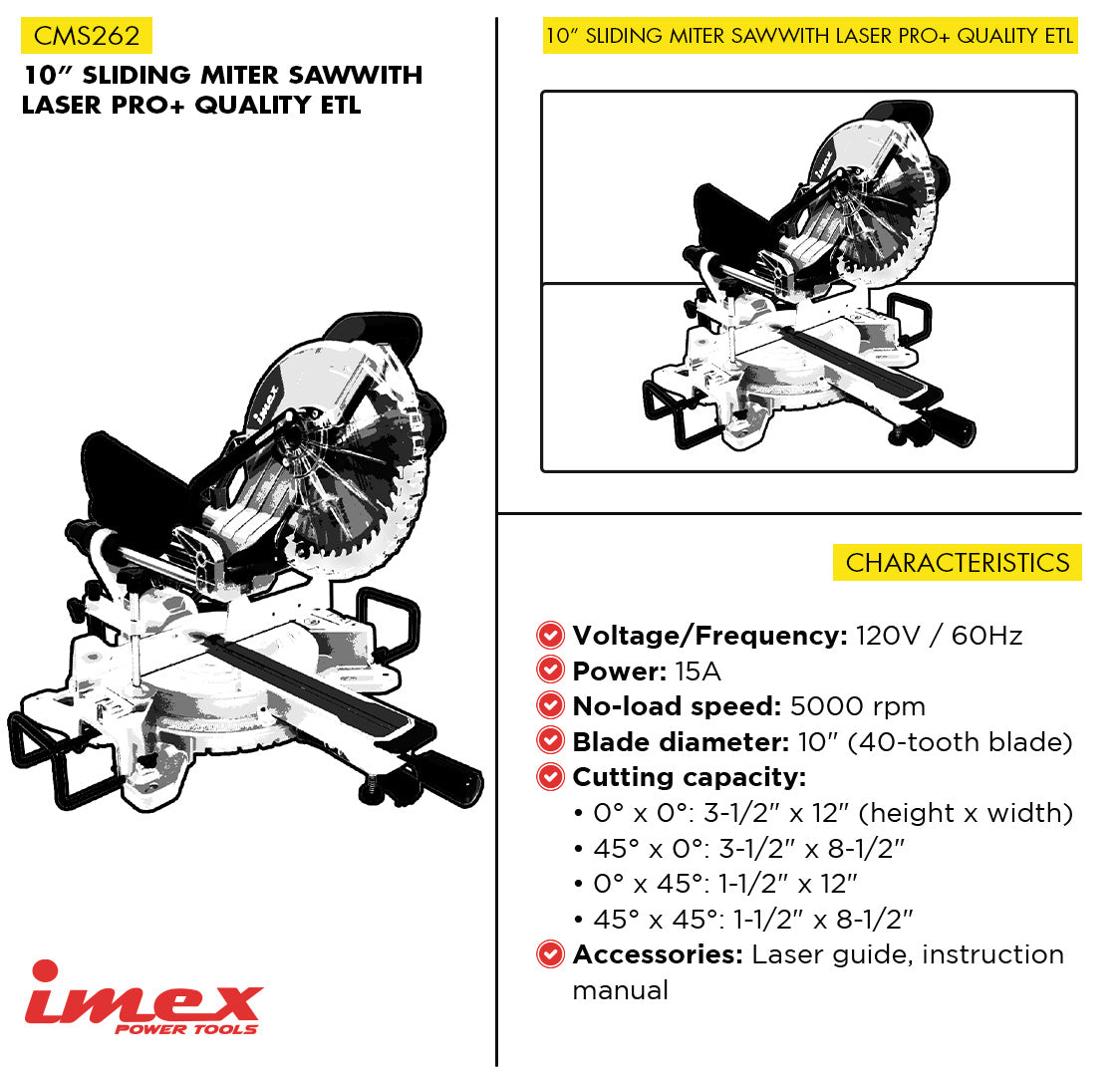 10" Sliding Miter Saw with Laser IMEX Power Tools