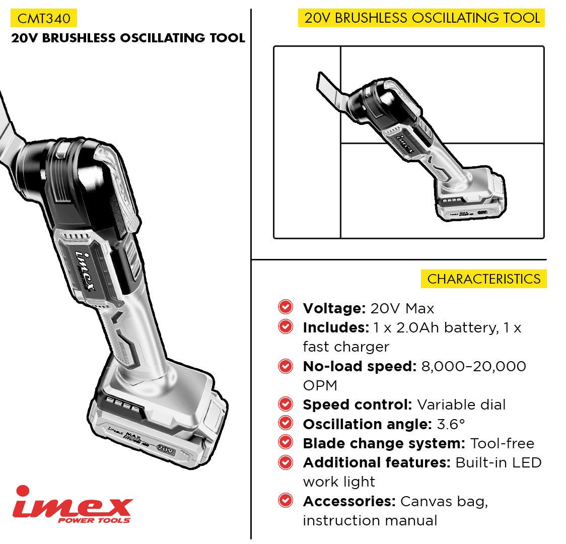 20V Brushless Oscillating Tool with Battery and Charger - IMEX Power Tools