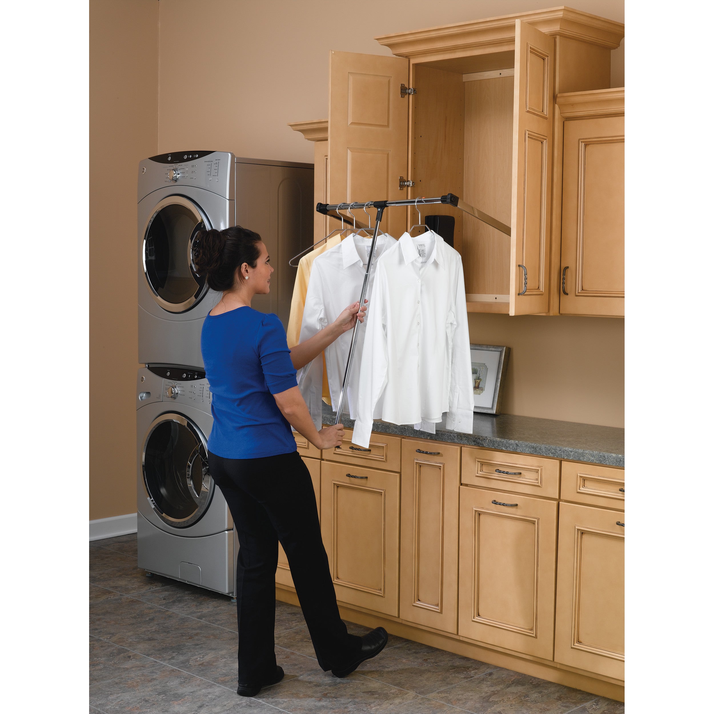 Adj. Pull-Down Closet Rod 21.5 in- 26 in Chrome  21.5 in (546 mm) W x 4 in (102 mm) D x 34.75 in (883 mm) H