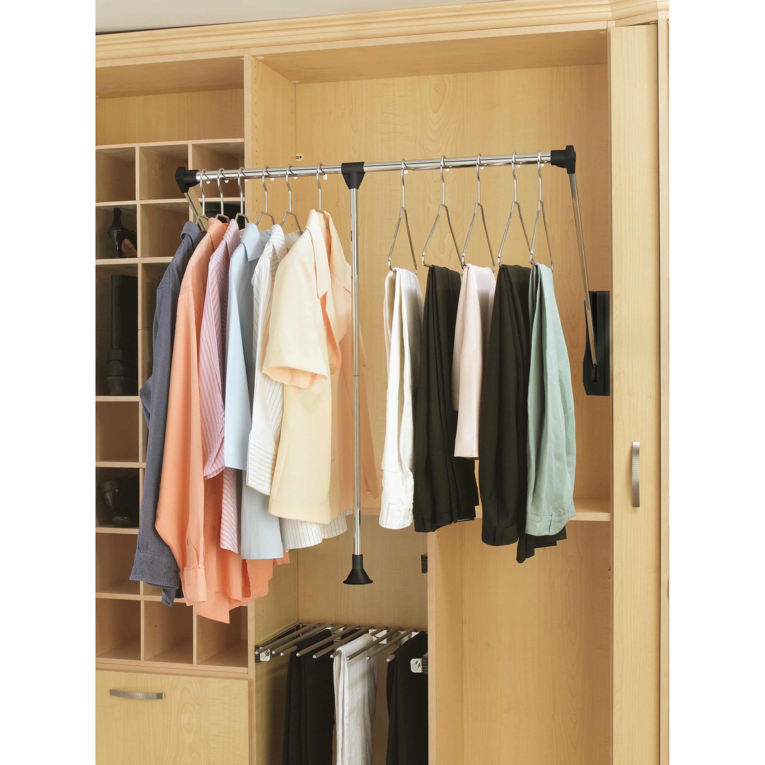 Adjustable Pull Down Closet Rod 26 in- 35 in Chrome  26 in (660 mm) W x 4 in (102 mm) D x 34.75 in (883 mm) H