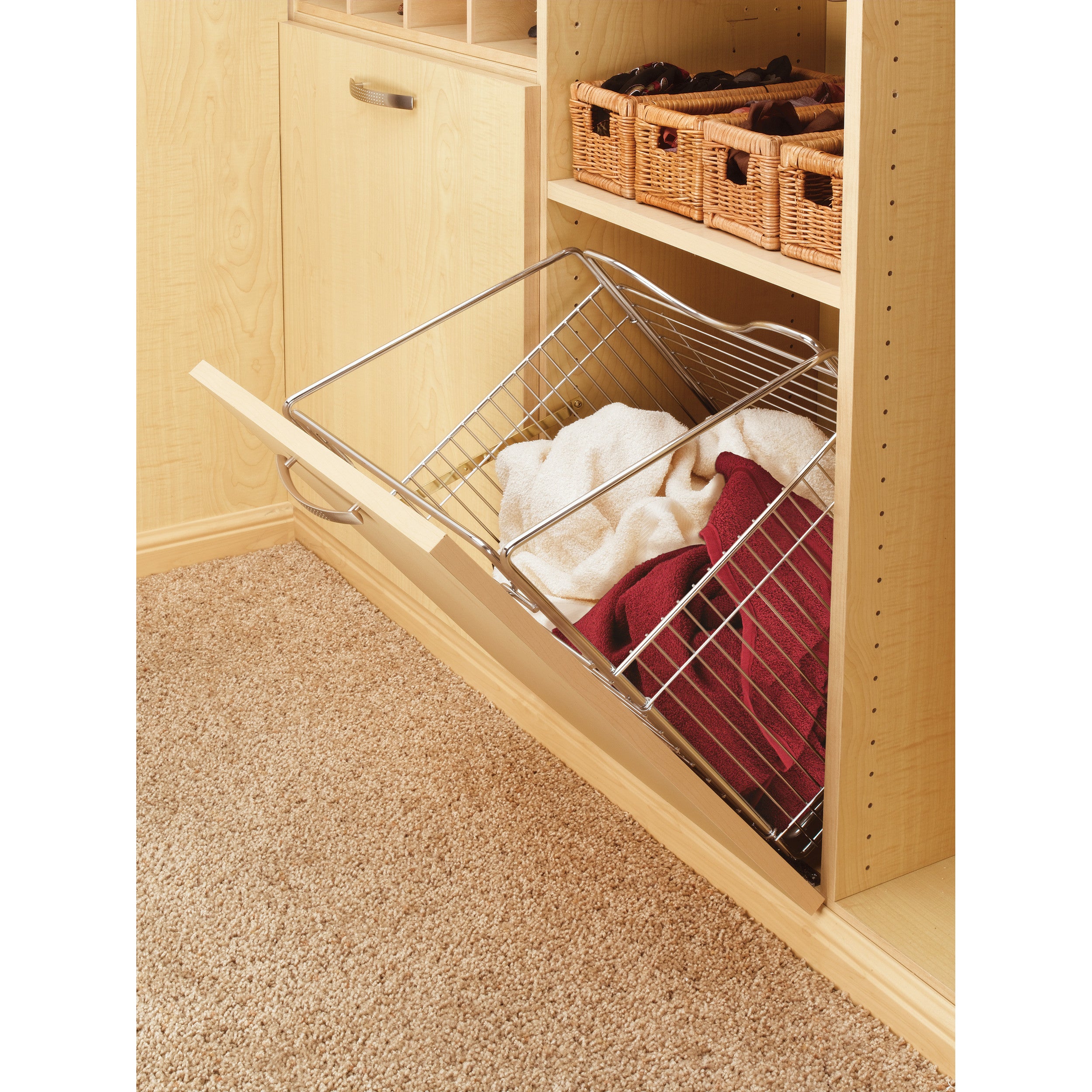 21 in Chrome Tilt Out Hamper Basket Chrome  20.5 in (521 mm) W x 13.5 in (343 mm) D x 19.75 in (502 mm) H