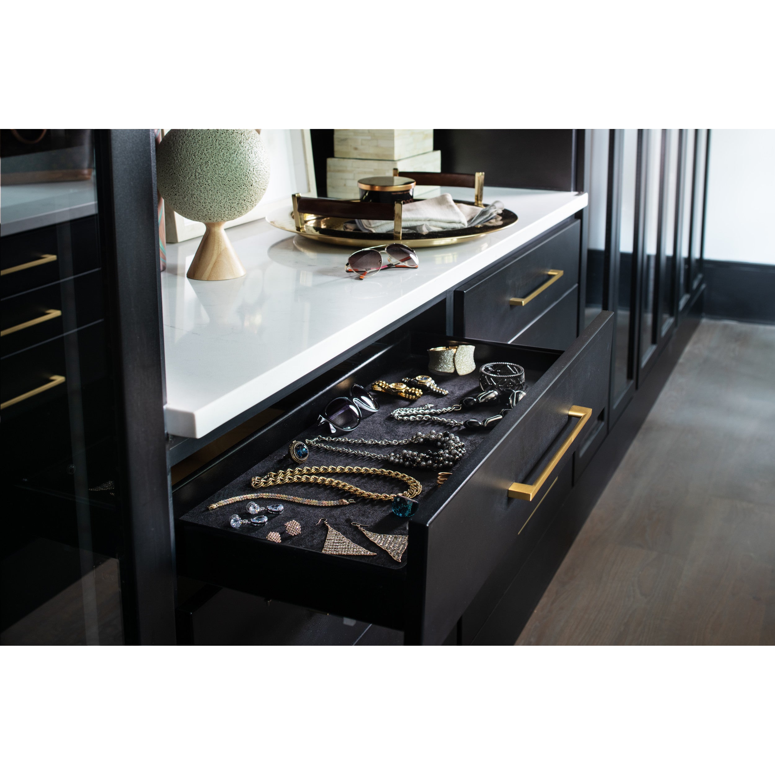 30 in Black Large Undermount Jewelry Drawer Black  30 in (762 mm) W x 14 in (356 mm) D x 3.13 in (80 mm) H