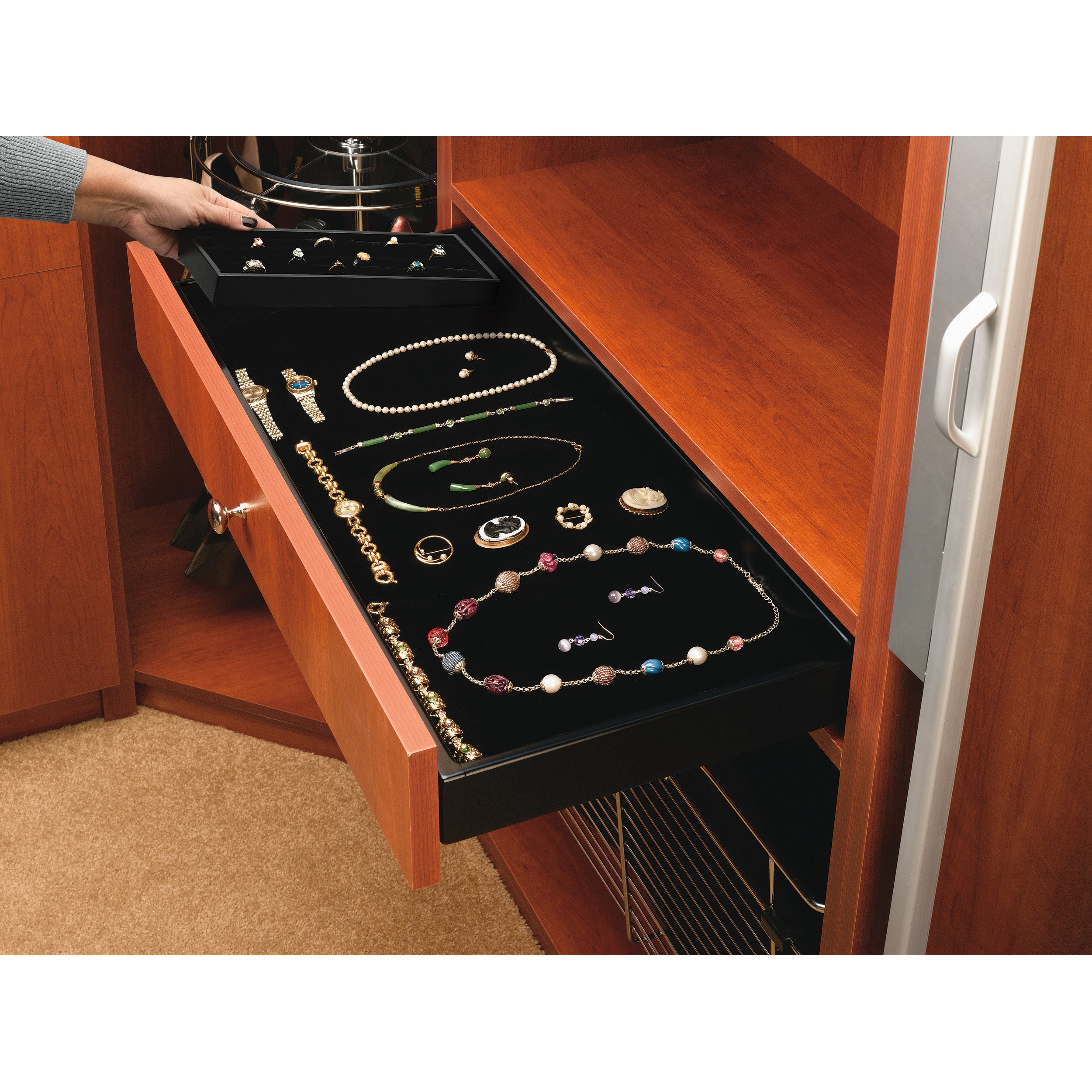 30 in Black Large Undermount Jewelry Drawer Black  30 in (762 mm) W x 14 in (356 mm) D x 3.13 in (80 mm) H