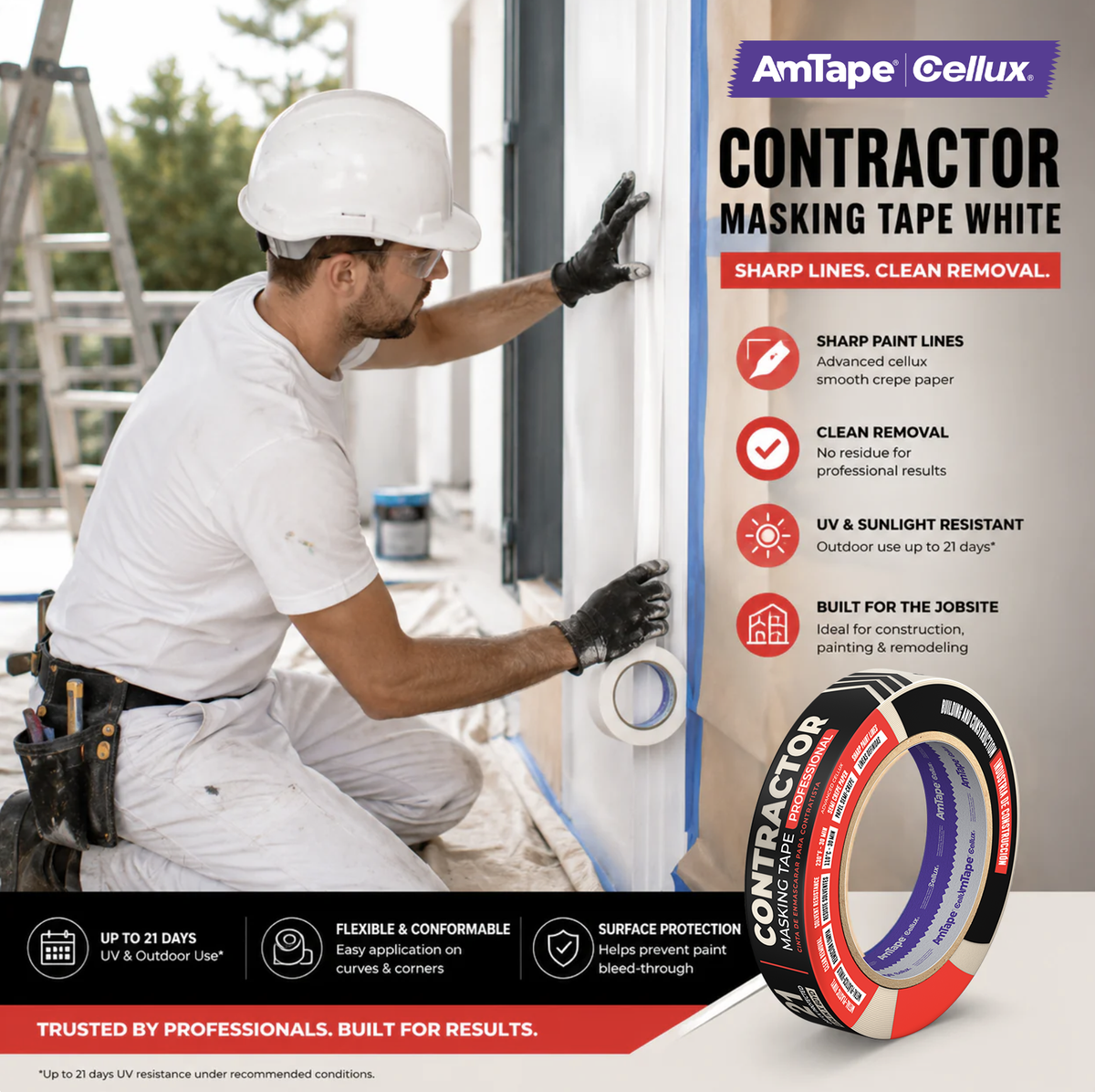 AmTape Contractor Grade Masking Tape - 1-1/2 in (36 mm) x 60 yd