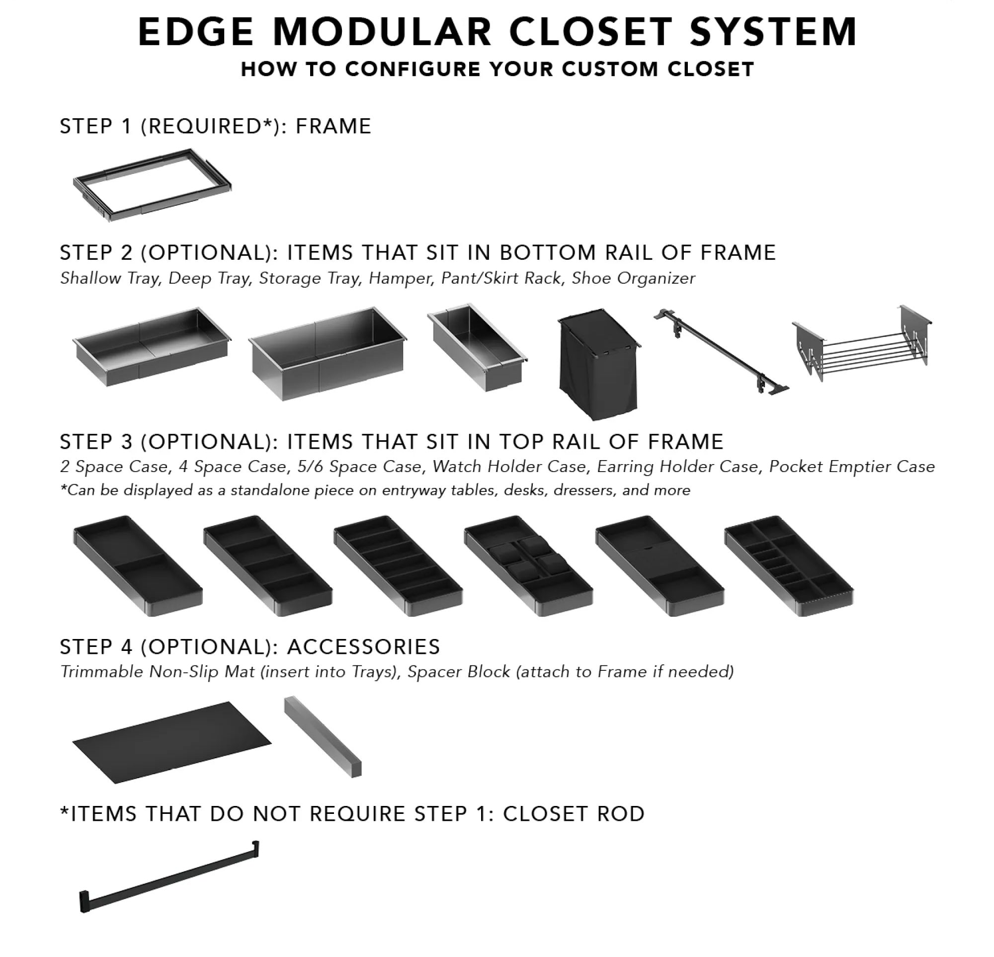Rev-A-Shelf EDGE Adjustable Pull-Out Closet Frame 19-11/16" - 30-1/2" W x 20" D - 5E100-2030-20-1