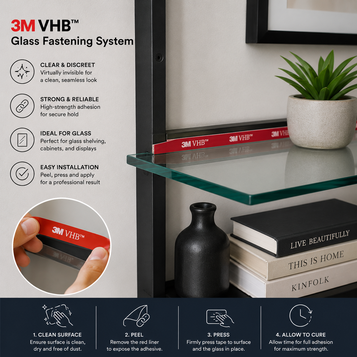3M VHB Tape Glass Fastening System - 30x2x0.03 - Clear | Federal Brace