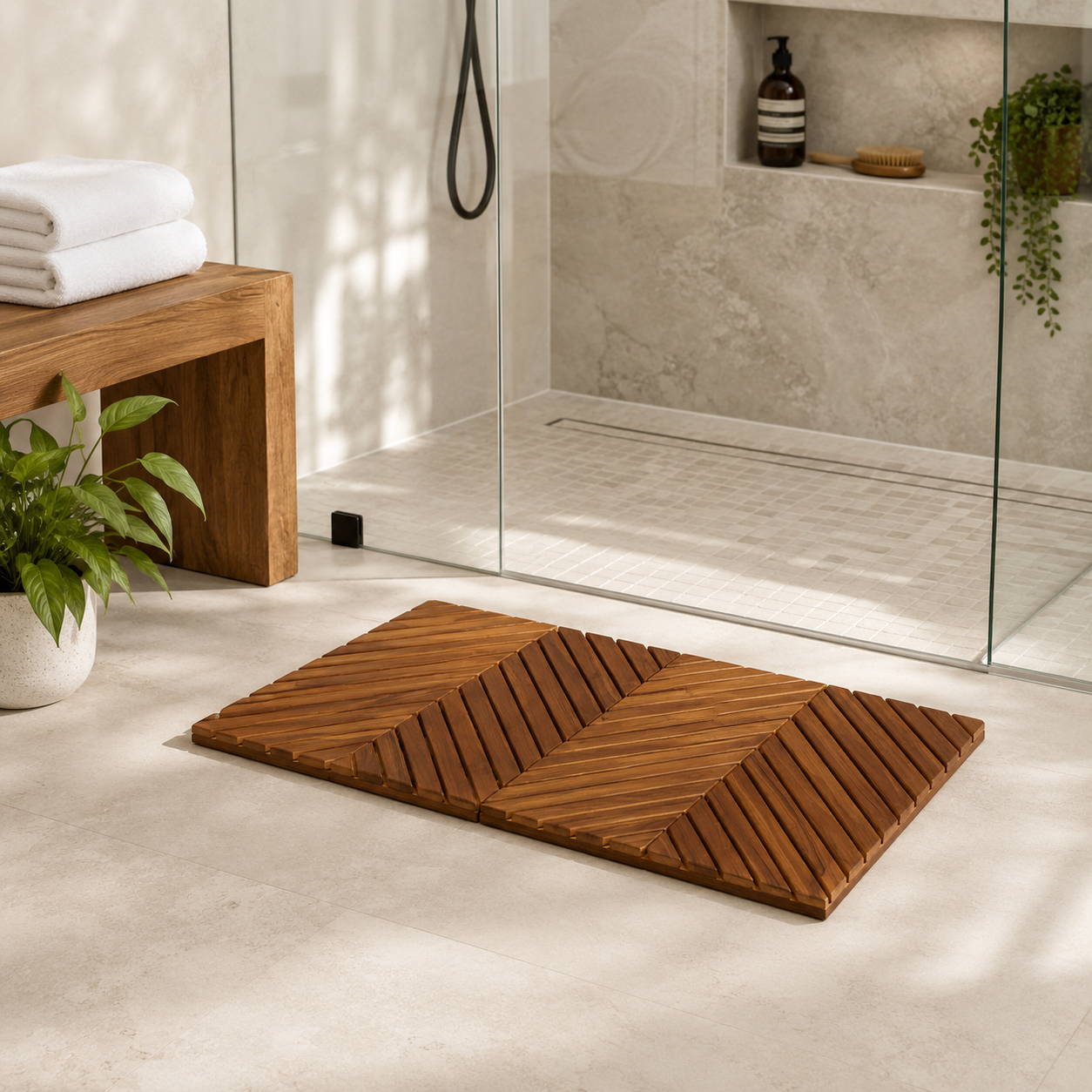 Arbor Teak Wood Shower Mat - 19.75 x 35.5 x 1.75 - Teak | Federal Brace