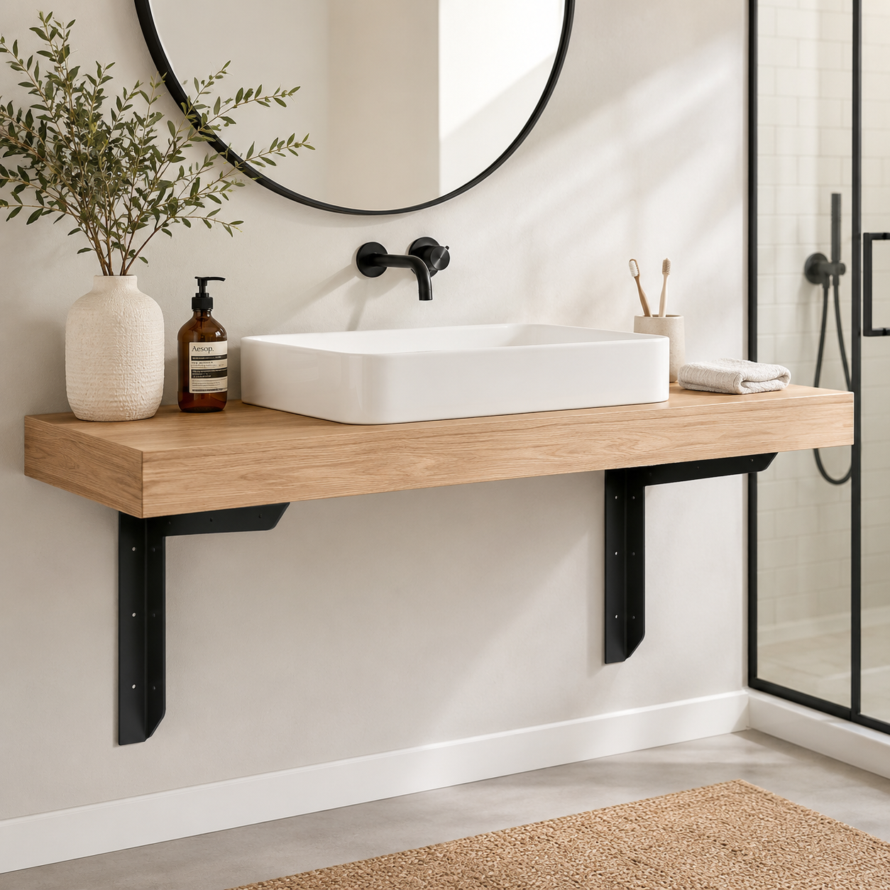 Versa Floating Vanity Bracket - 18 x 2 x 18 - Flat Black