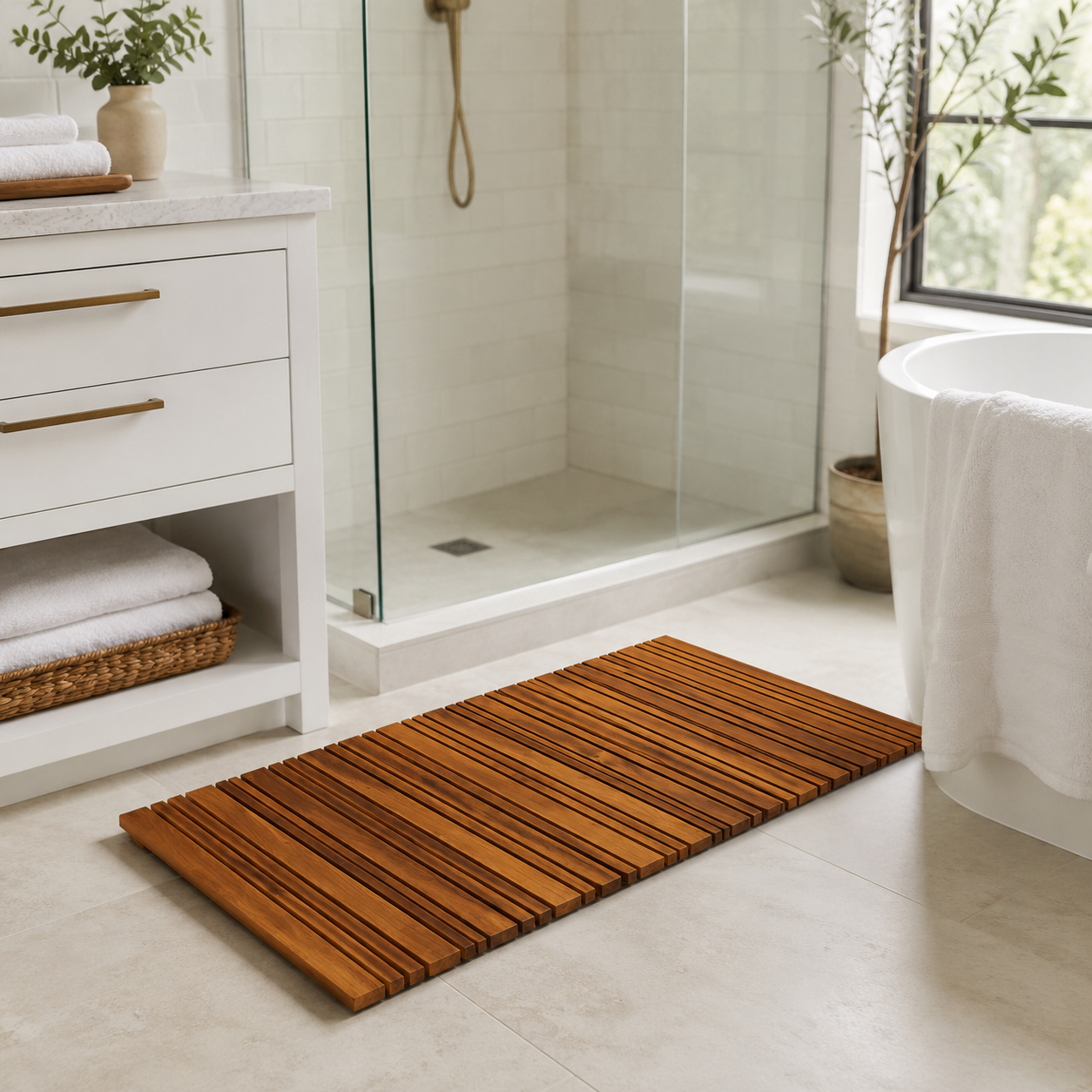 Sonder Teak Wood Shower Mat - 19.75 x 35.5 x 1.75 - Teak | Federal Brace