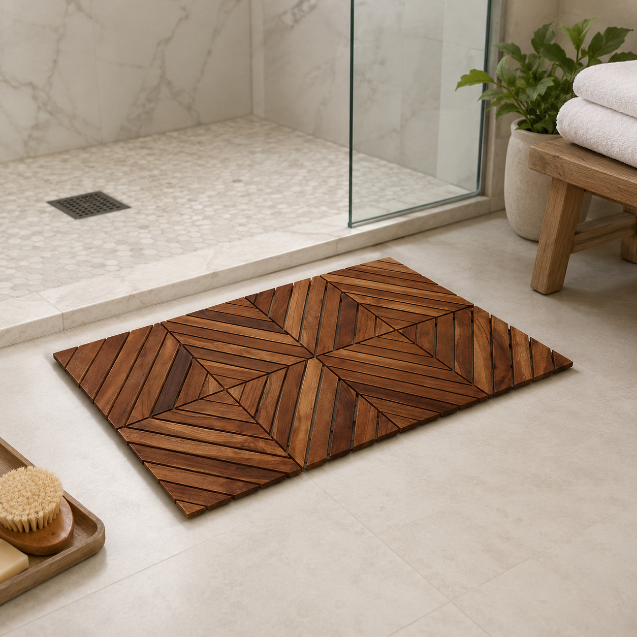 Baro Teak Wood Shower Mat - 19.75 x 35.5 x 1.75 - Teak | Federal Brace