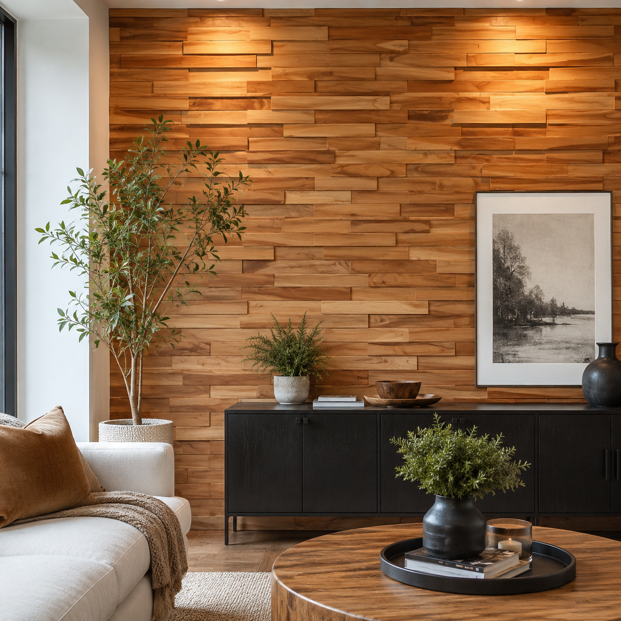 Native 3D Teak Wood Wall Panels - 12 Pack - 12x4x0.25 - Teak | Federal Brace